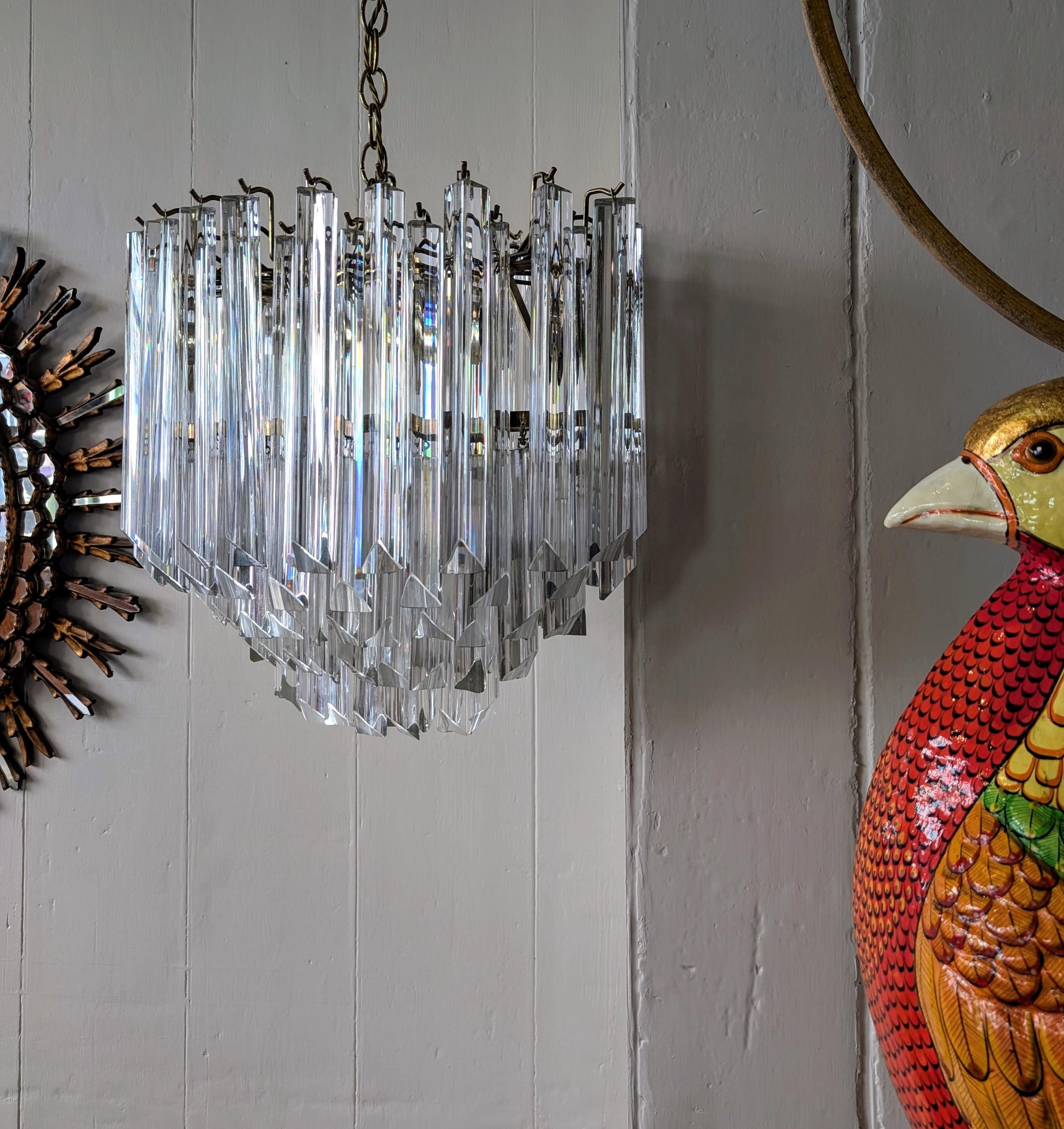 Lampadario ovale vintage in stile Venini degli anni '70, con gocce di asta triangolari in vendita 6