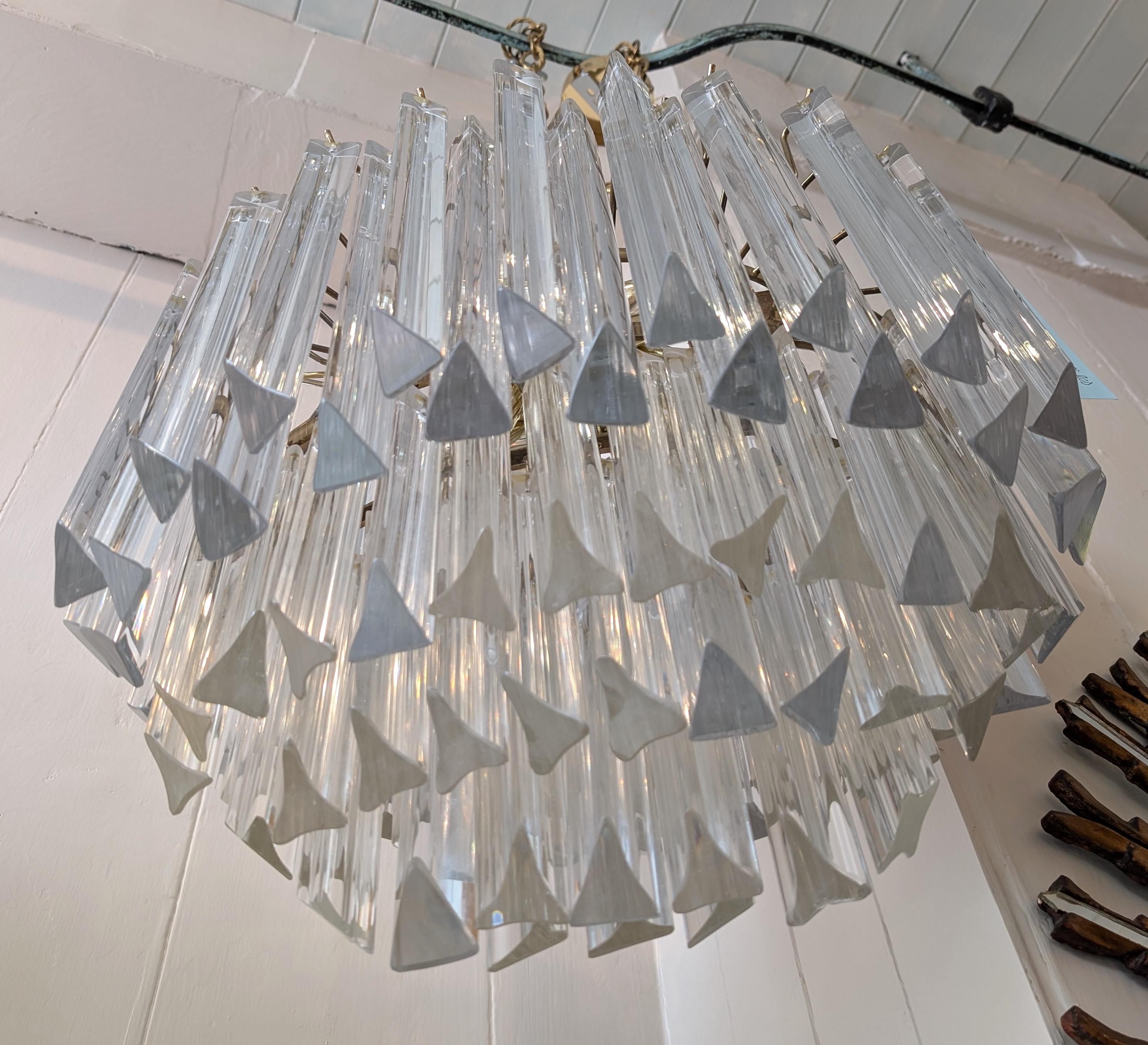Lampadario ovale vintage in stile Venini degli anni '70, con gocce di asta triangolari in vendita 8