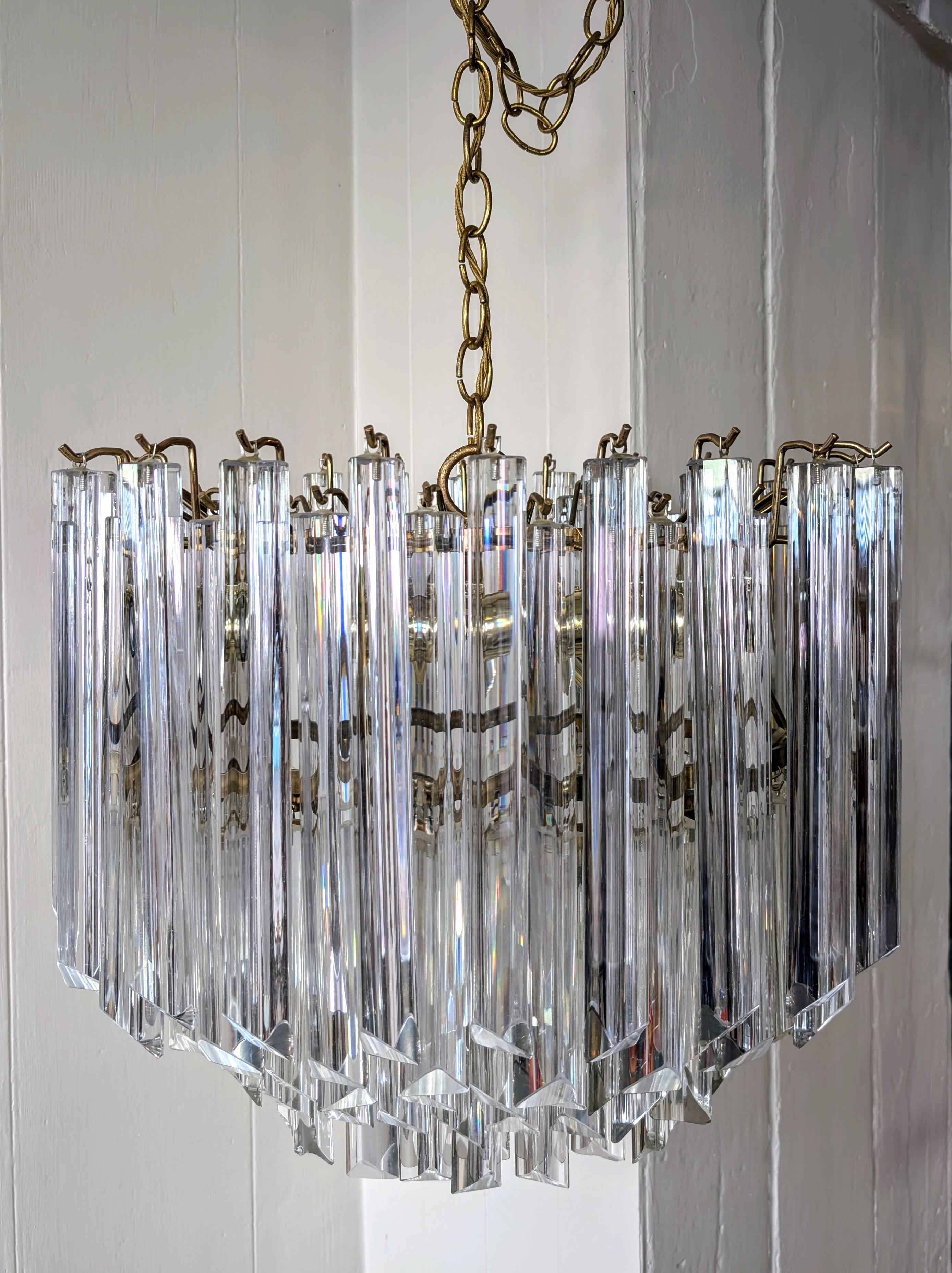 Lampadario ovale vintage in stile Venini degli anni '70, con gocce di asta triangolari in vendita 9