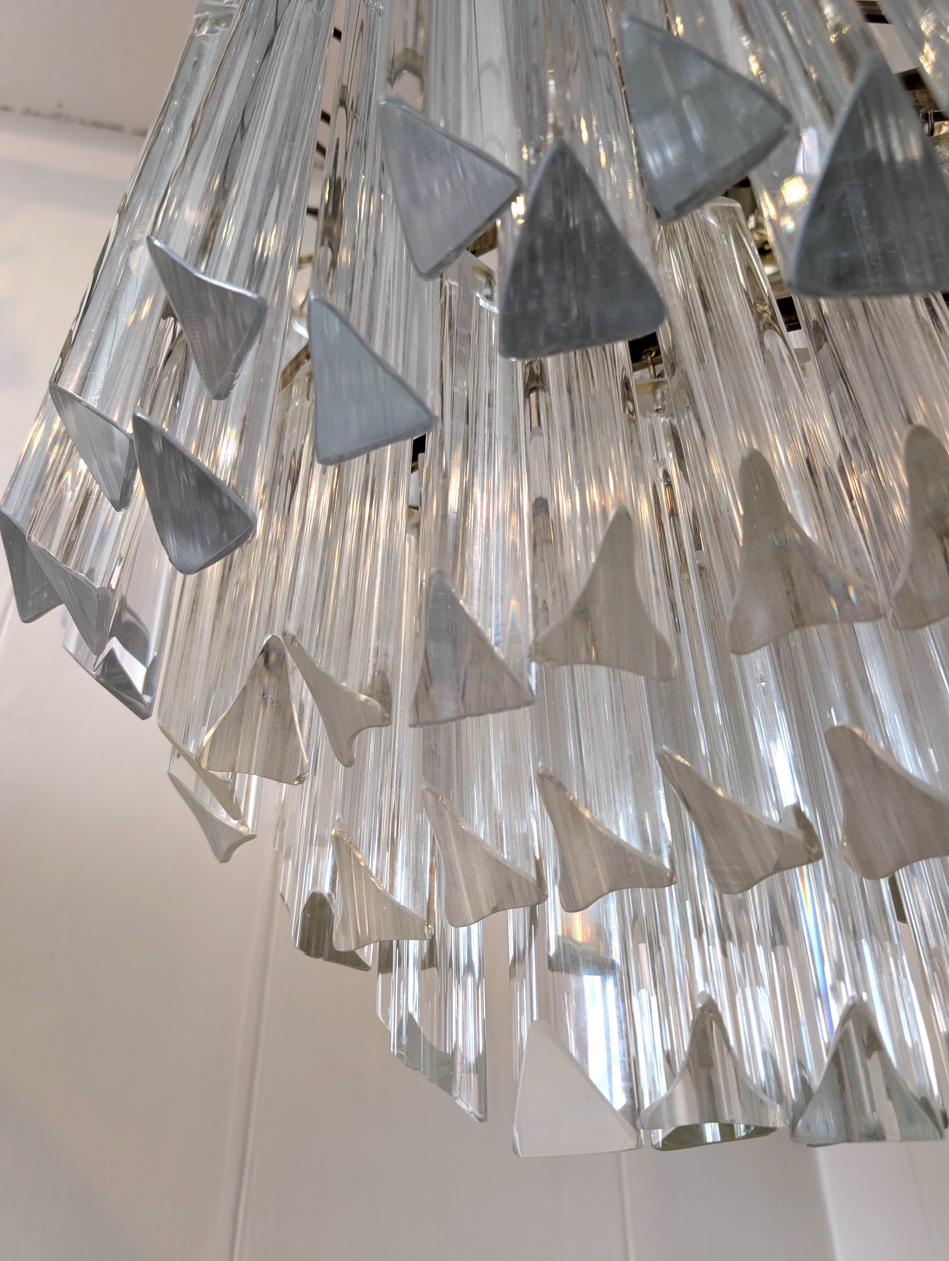 Lampadario ovale vintage in stile Venini degli anni '70, con gocce di asta triangolari in vendita 10