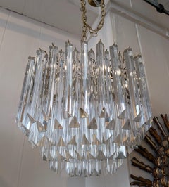 Vintage Italian 1970s Venini style oval chandelier, triangular rod drops