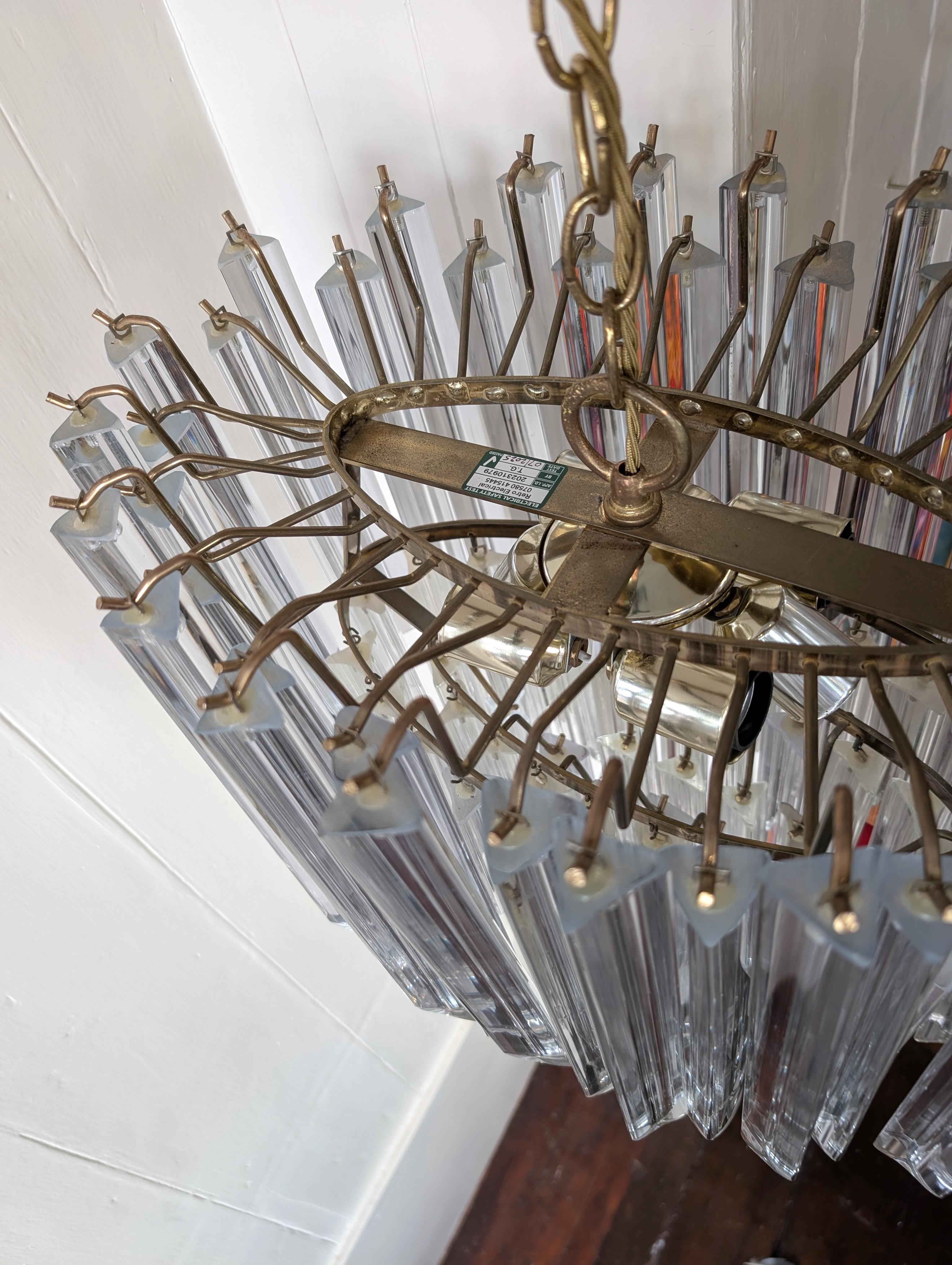 Lampadario ovale vintage in stile Venini degli anni '70, con gocce di asta triangolari in vendita 13