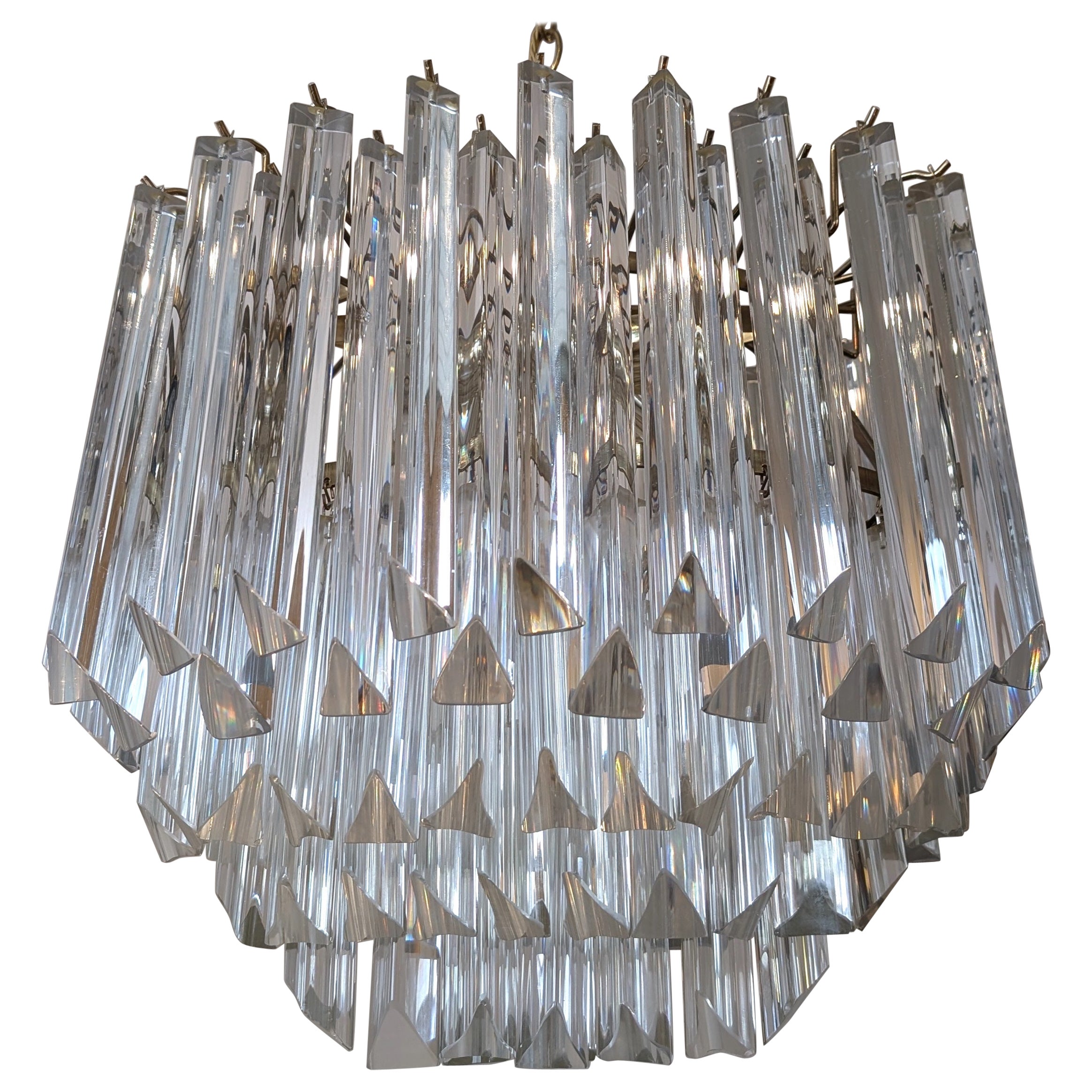 Lampadario ovale vintage in stile Venini degli anni '70, con gocce di asta triangolari in vendita
