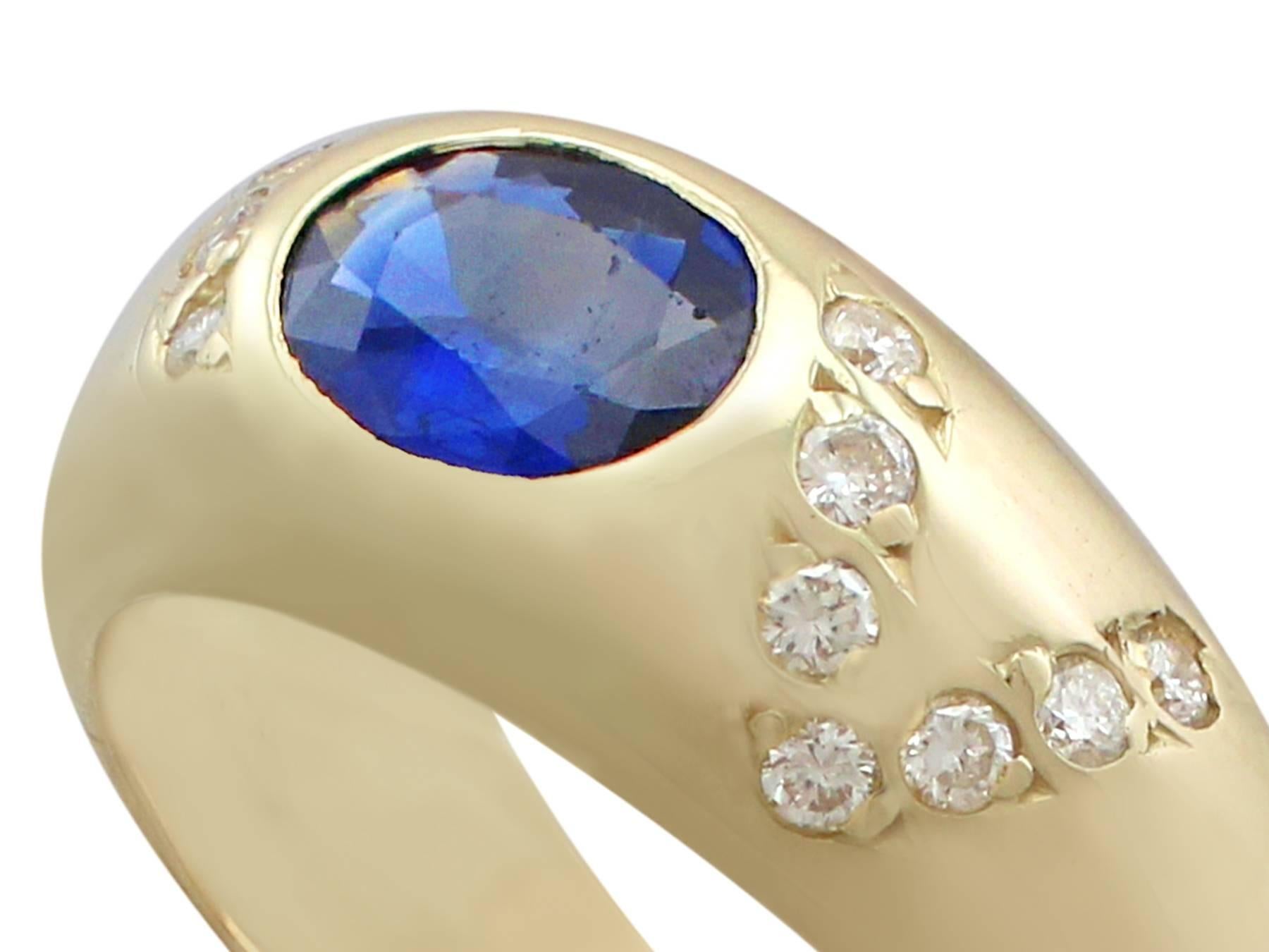 Oval Cut Vintage Italian 1990s Sapphire and Diamond Yellow Gold Cocktail Ring