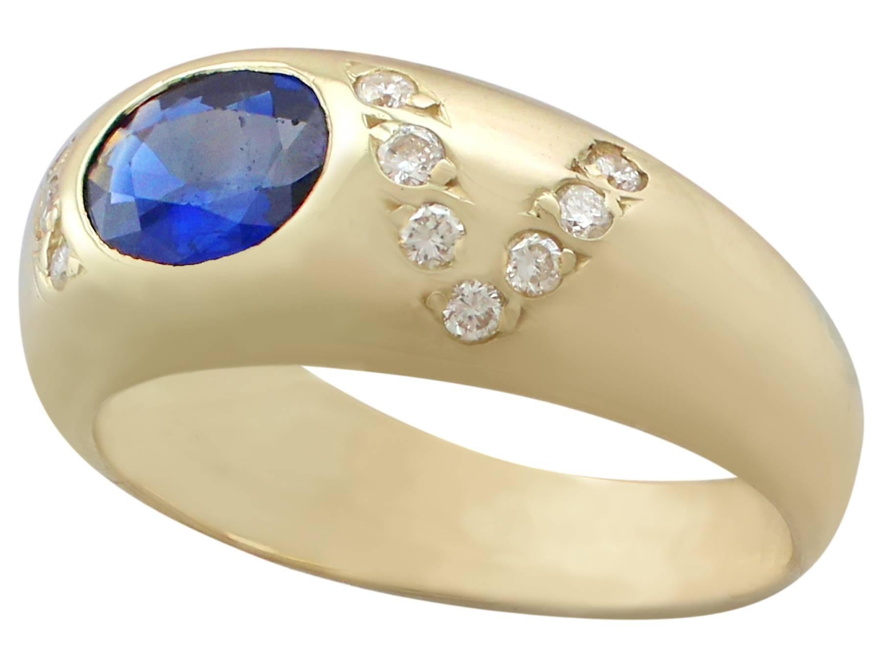 Vintage Italian 1990s Sapphire and Diamond Yellow Gold Cocktail Ring In Excellent Condition In Jesmond, Newcastle Upon Tyne