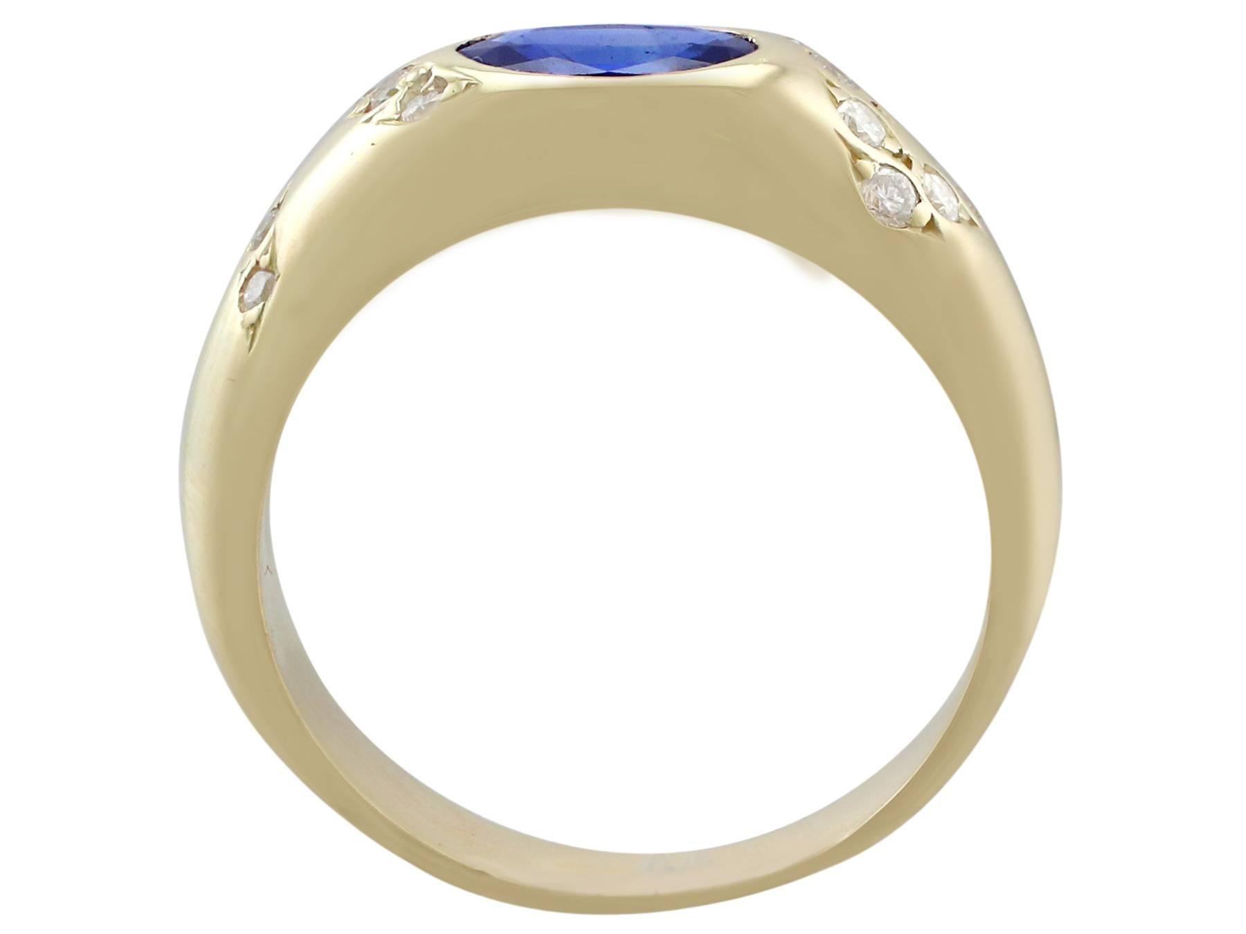 Men's Vintage Italian 1990s Sapphire and Diamond Yellow Gold Cocktail Ring