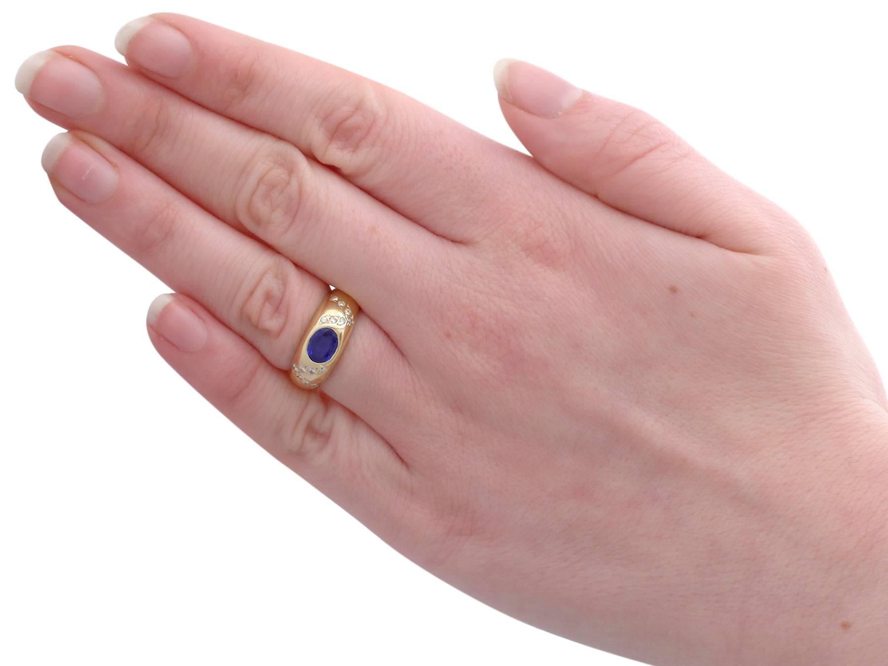 Vintage Italian 1990s Sapphire and Diamond Yellow Gold Cocktail Ring 2