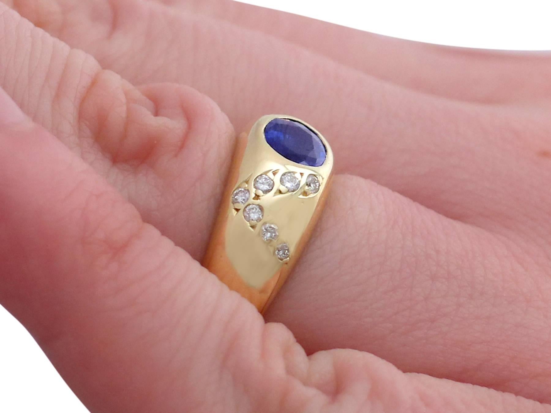 Vintage Italian 1990s Sapphire and Diamond Yellow Gold Cocktail Ring 3