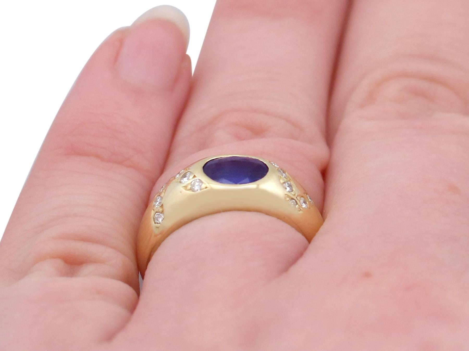 Vintage Italian 1990s Sapphire and Diamond Yellow Gold Cocktail Ring 4