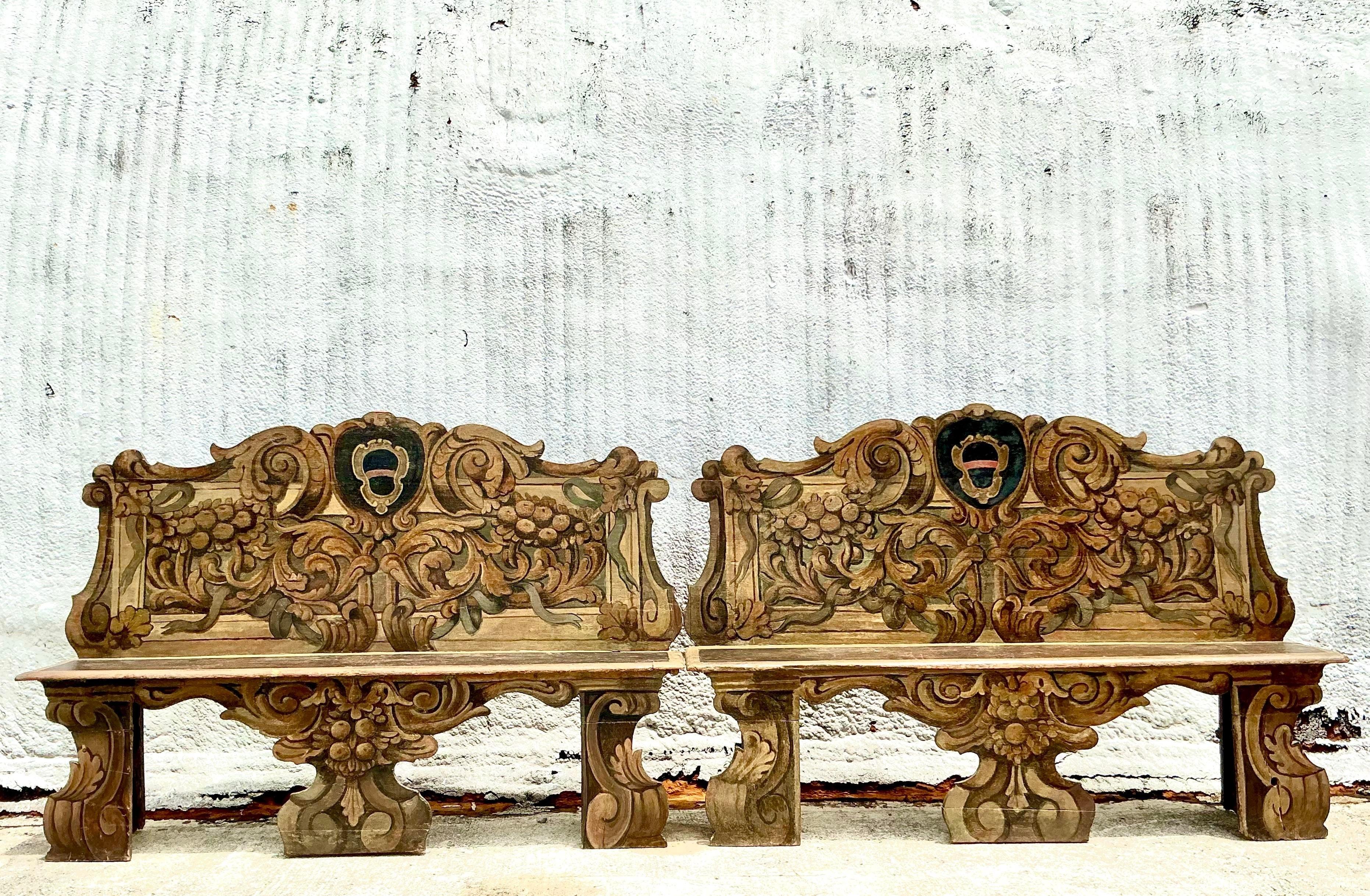 Panchina Cassapanca dipinta a mano dell'Ottocento italiano vintage in vendita 4