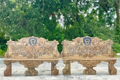 Vintage Italian 19th Century Hand Painted Cassapanca Bench