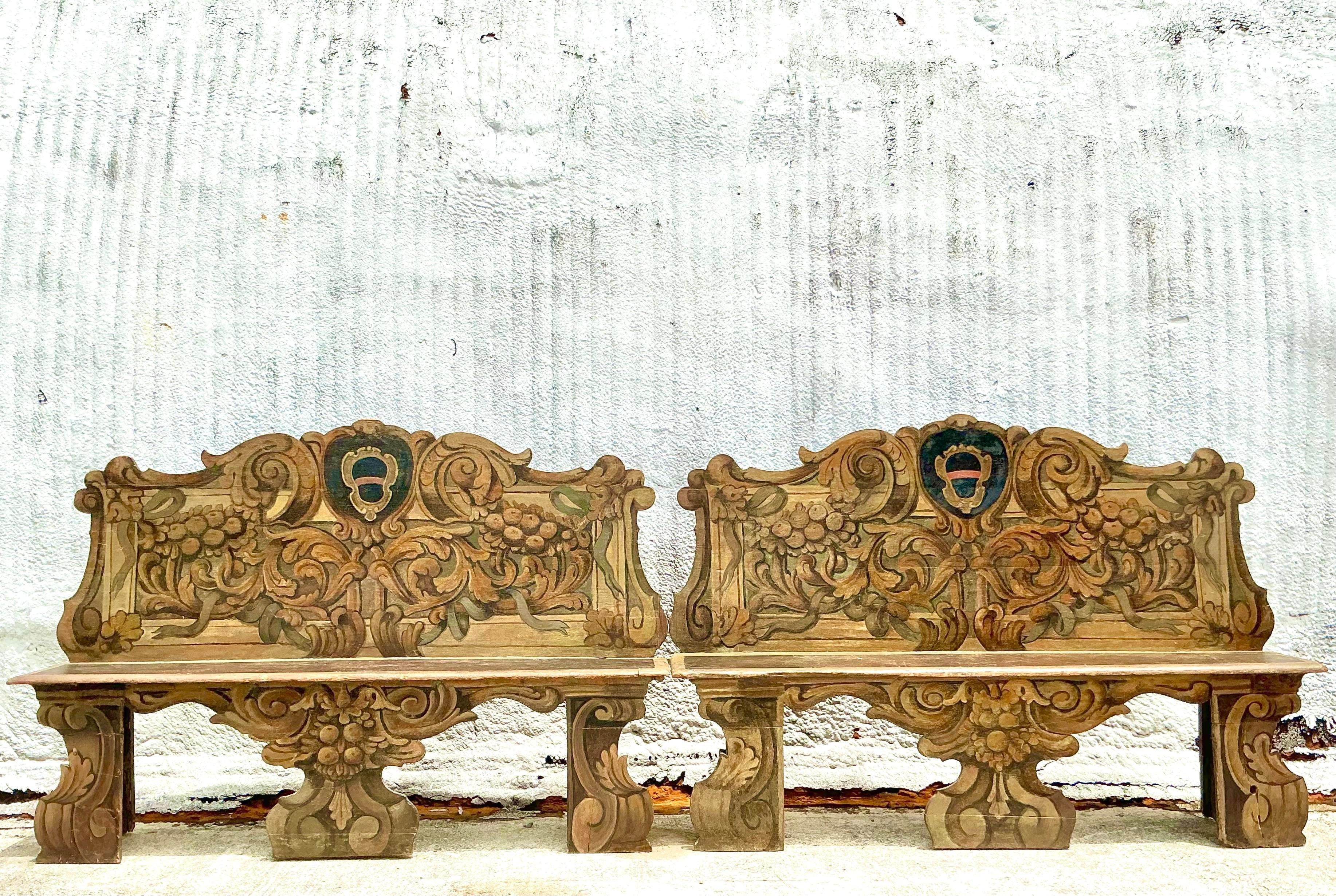 Legno Panchina Cassapanca dipinta a mano dell'Ottocento italiano vintage in vendita