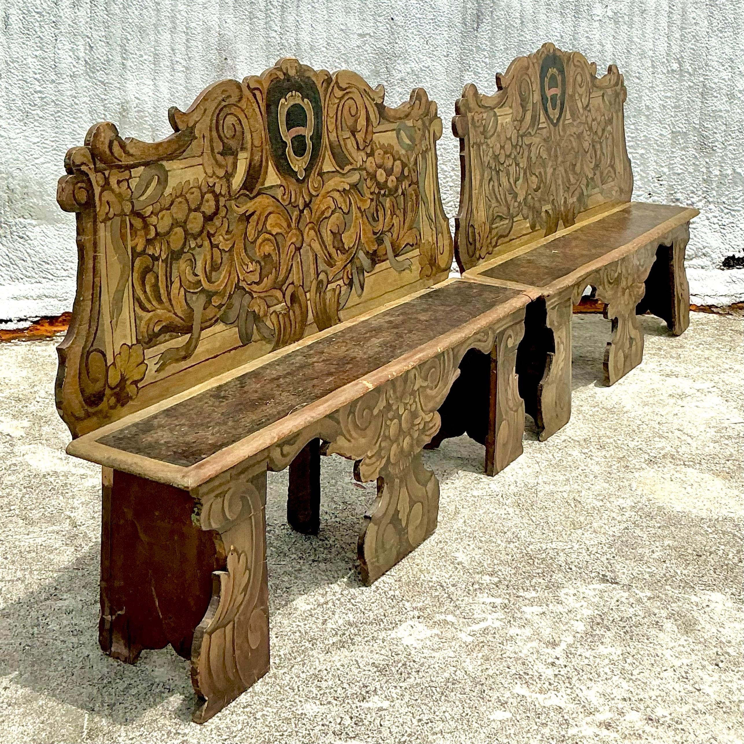 Panchina Cassapanca dipinta a mano dell'Ottocento italiano vintage in vendita 2