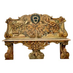 Vintage Italian 19th Century Hand Painted Cassapanca Bench
