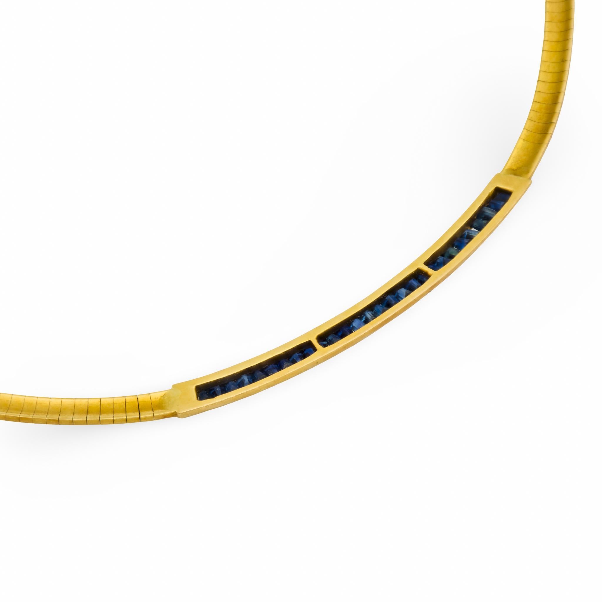 Collana girocollo regolabile in oro giallo 18k con zaffiro d'epoca italiano da 2 carati In condizioni buone in vendita a Beverly Hills, CA