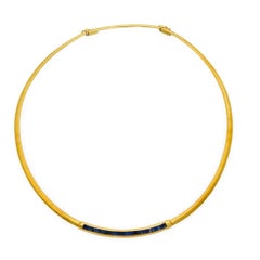 Vintage Italian 2 carat sapphire 18k yellow gold adjustable choker necklace