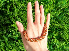Vintage Italian 24.30ct Coral and 18ct Yellow Gold Rope Twist Necklace
