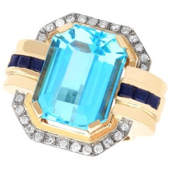 Vintage Italian 26.01 Carat Topaz, Sapphire and Diamond Cocktail Ring
