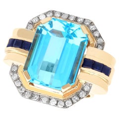 Retro Italian 26.01 Carat Topaz, Sapphire and Diamond Dress Ring