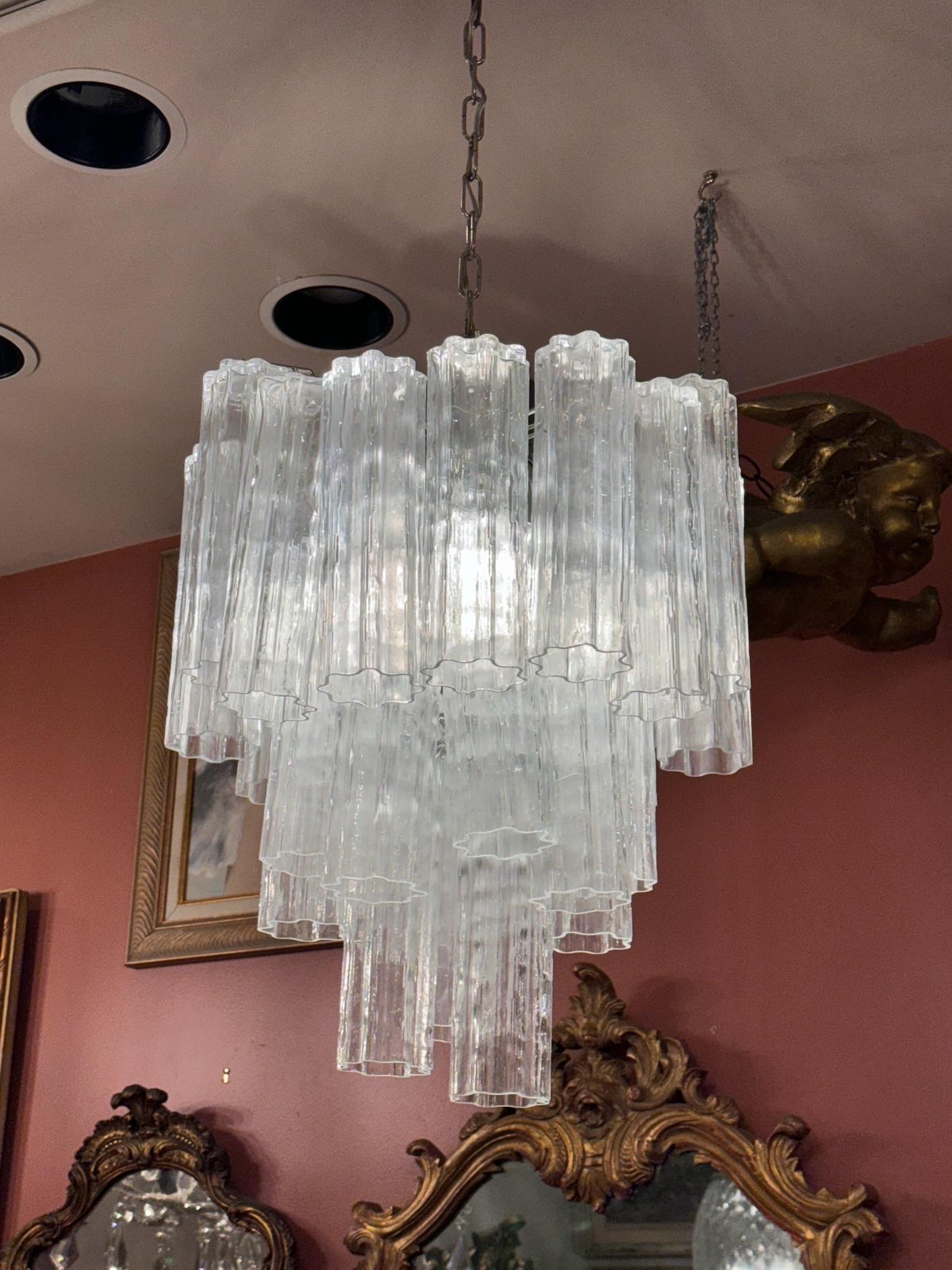 Modern Vintage Italian 3 Tier Round Murano Glass Tronchi Ceiling Chandelier For Sale