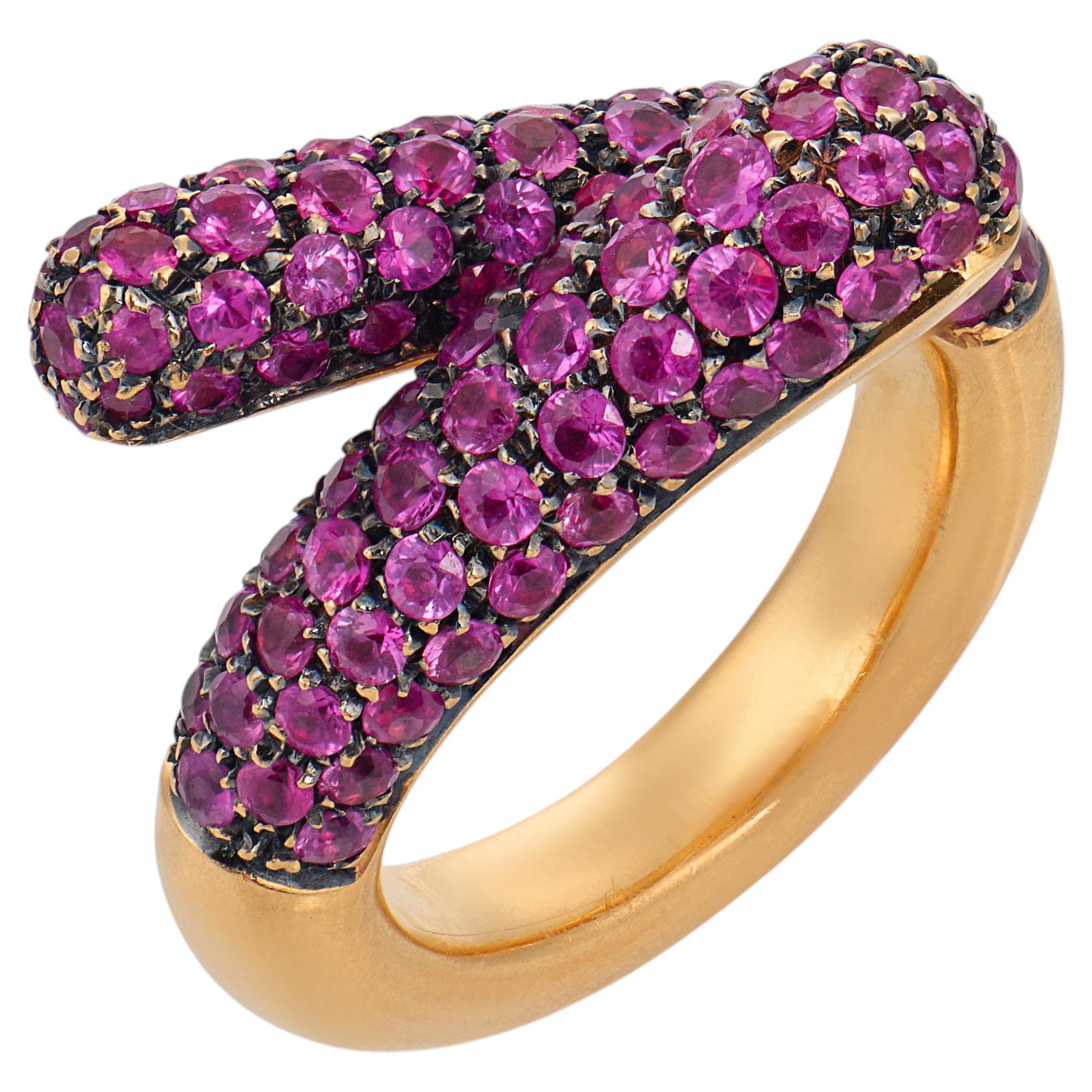 Anello bypass con zaffiro rosa italiano d'epoca da 3,50 carati in oro giallo 18 carati