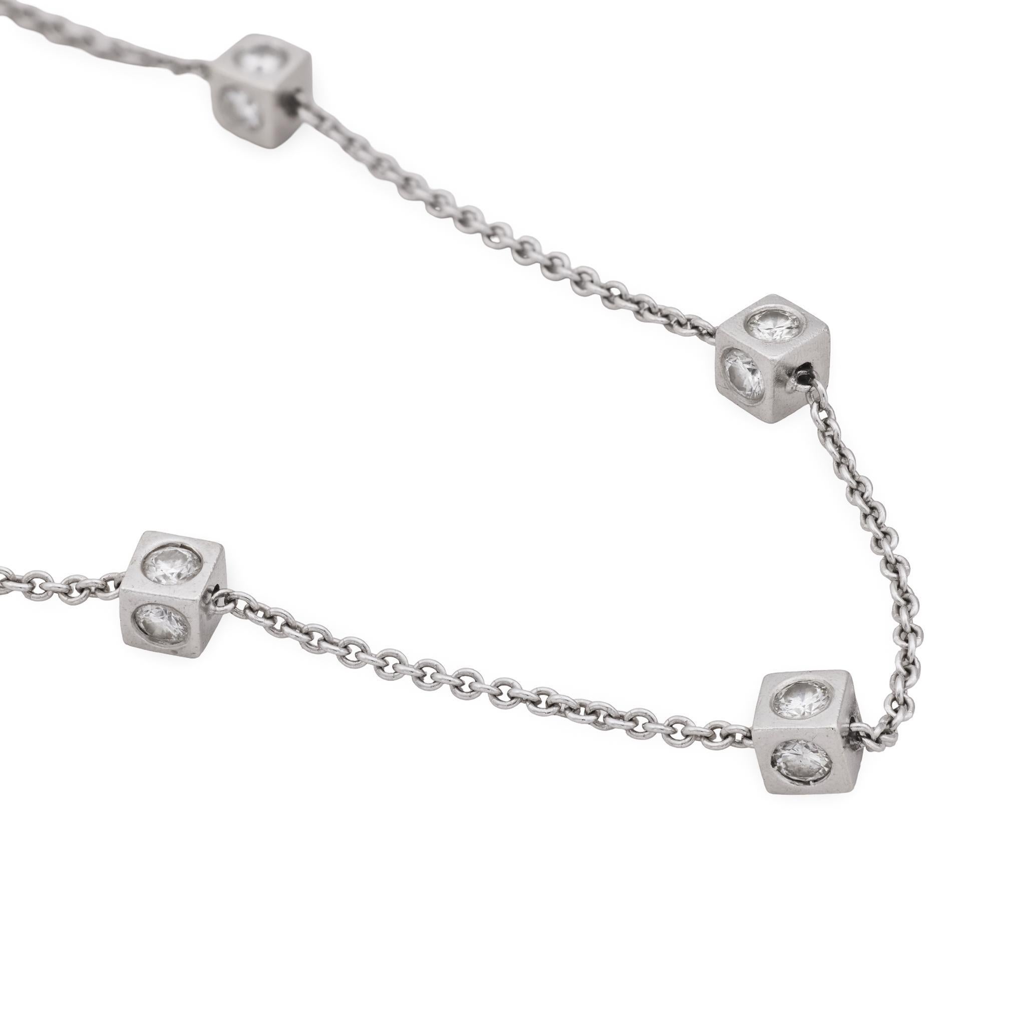 Collana a cubo in oro bianco 14k con diamante d'epoca italiano da 4,30 carati In condizioni buone in vendita a Beverly Hills, CA