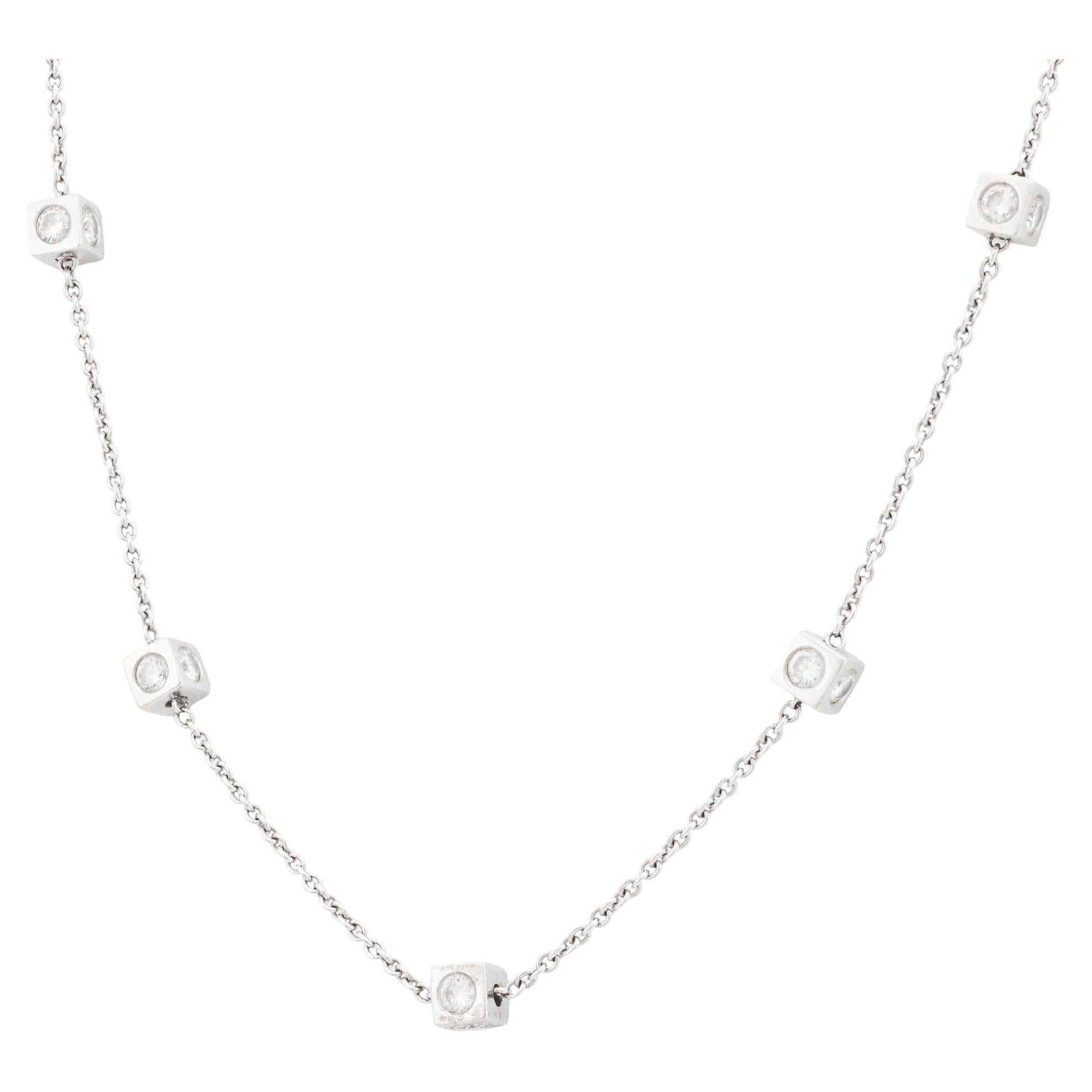 Collana a cubo in oro bianco 14k con diamante d
epoca italiano da 4,30 carati in vendita