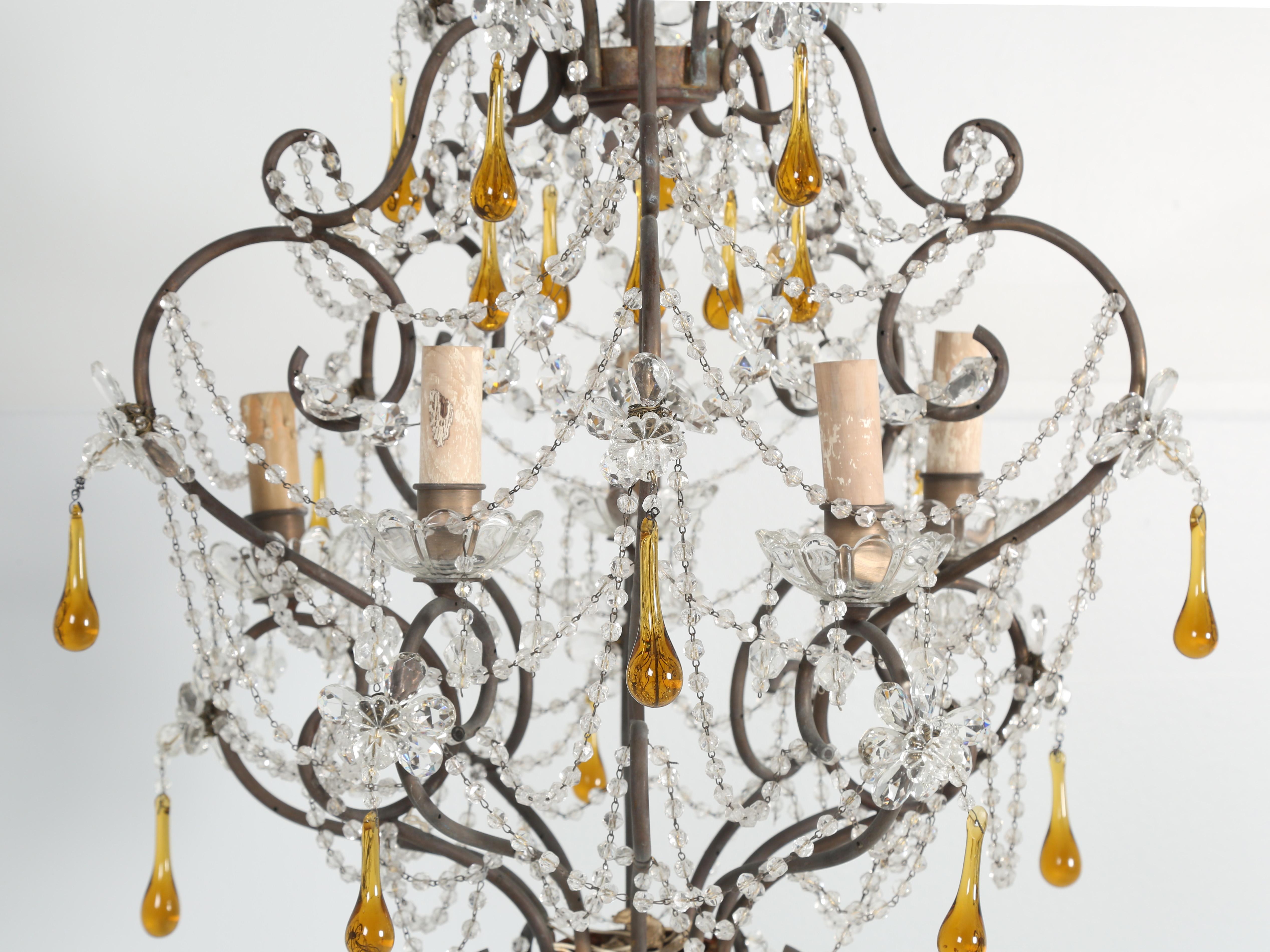 Vintage Italian 5-Light Chandelier with Matching Canopy In Good Condition For Sale In Chicago, IL