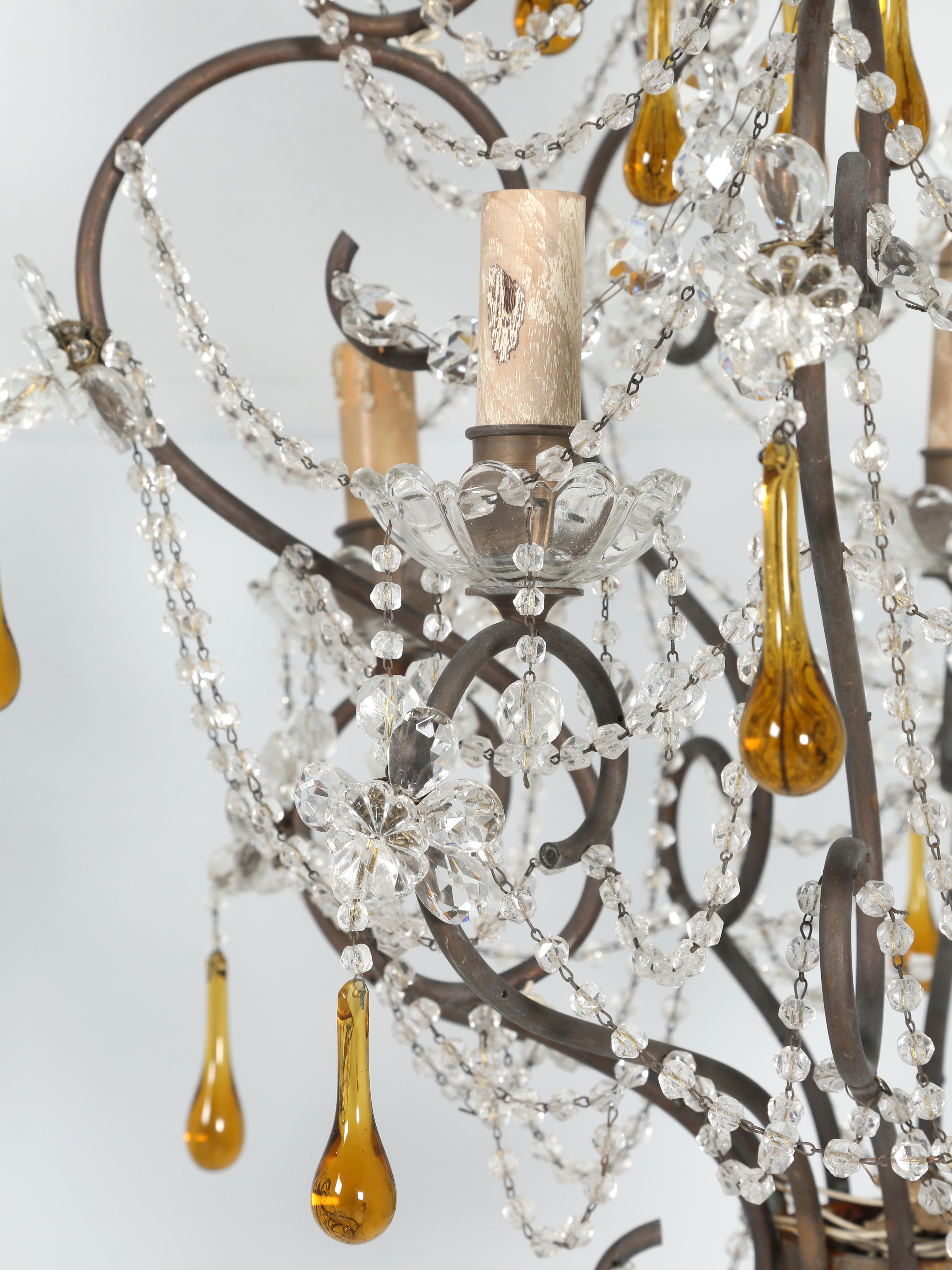 Mid-20th Century Vintage Italian 5-Light Chandelier with Matching Canopy For Sale