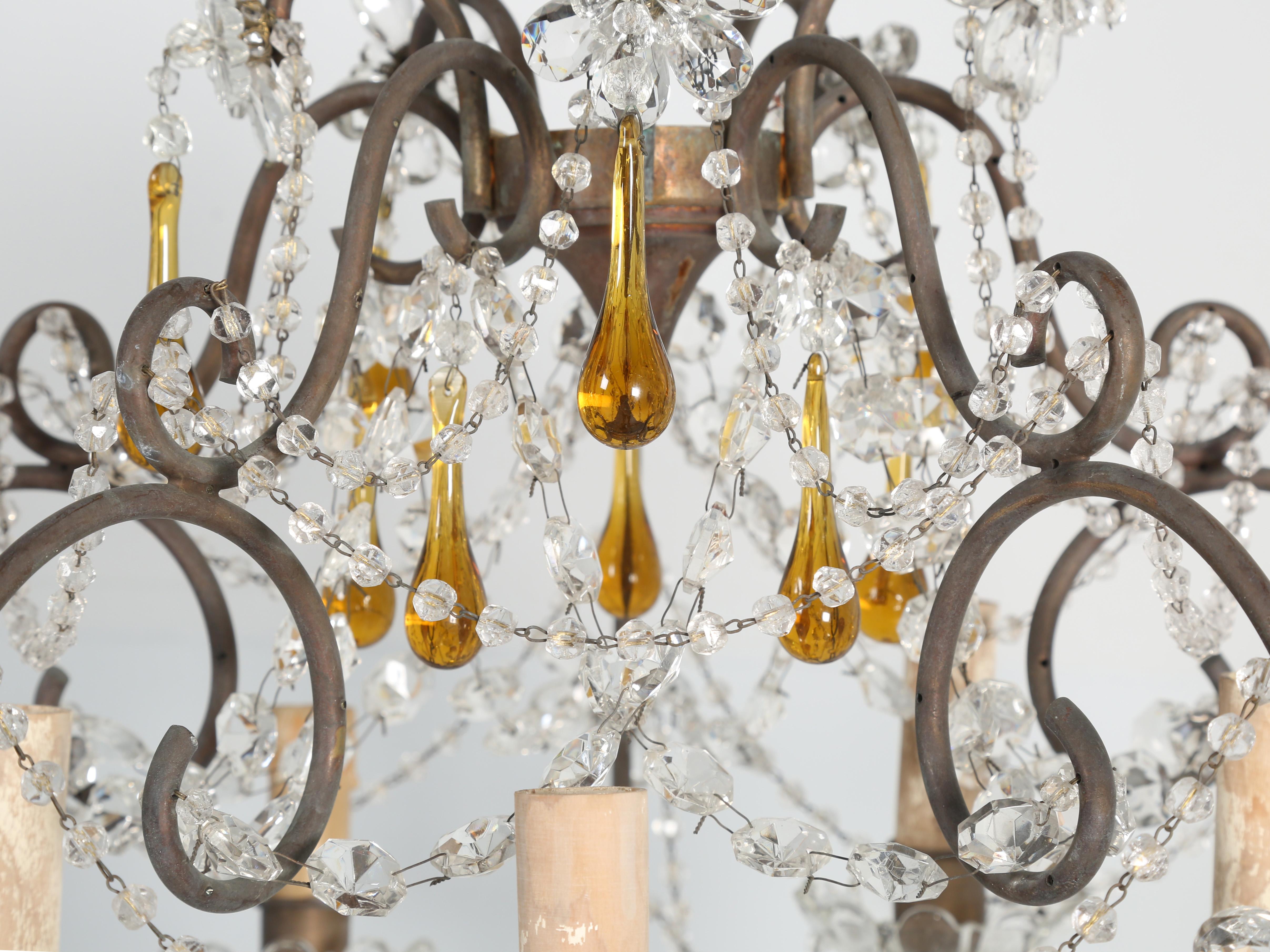 Steel Vintage Italian 5-Light Chandelier with Matching Canopy For Sale