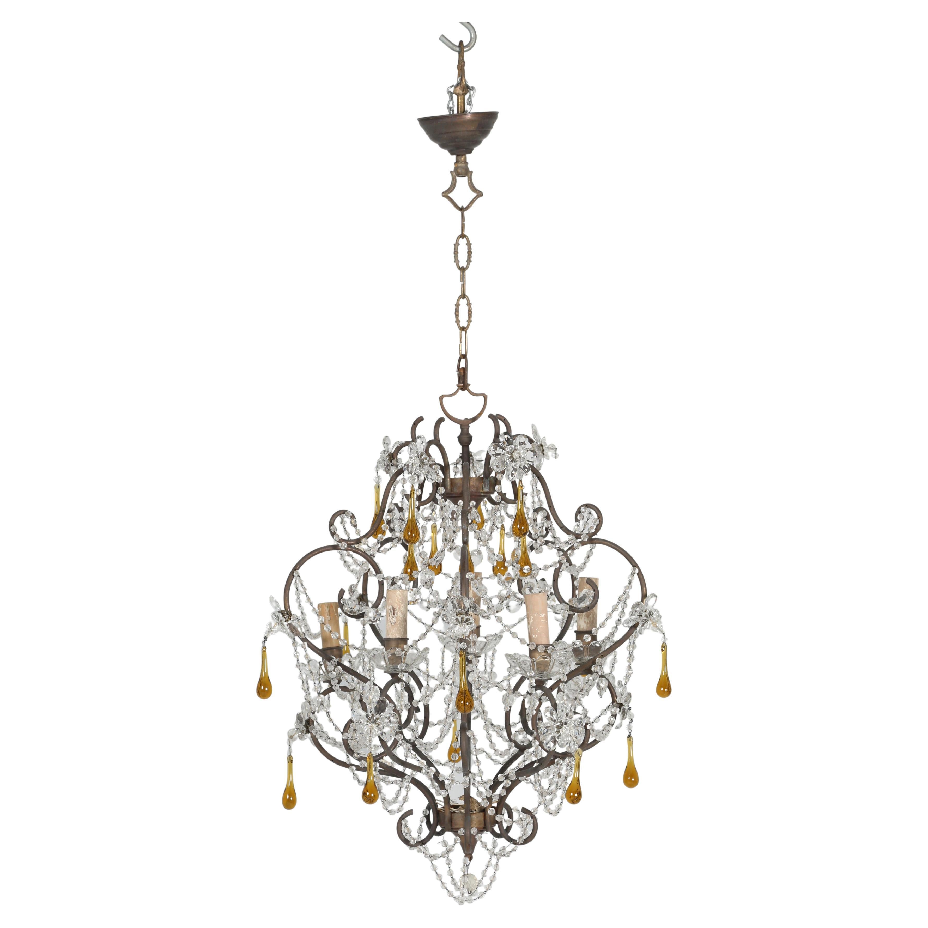 Vintage Italian 5-Light Chandelier with Matching Canopy For Sale