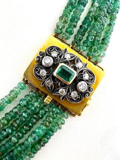 Vintage Italian 600.00 Carat Emerald Multi-strand Necklace with Precious Clasp