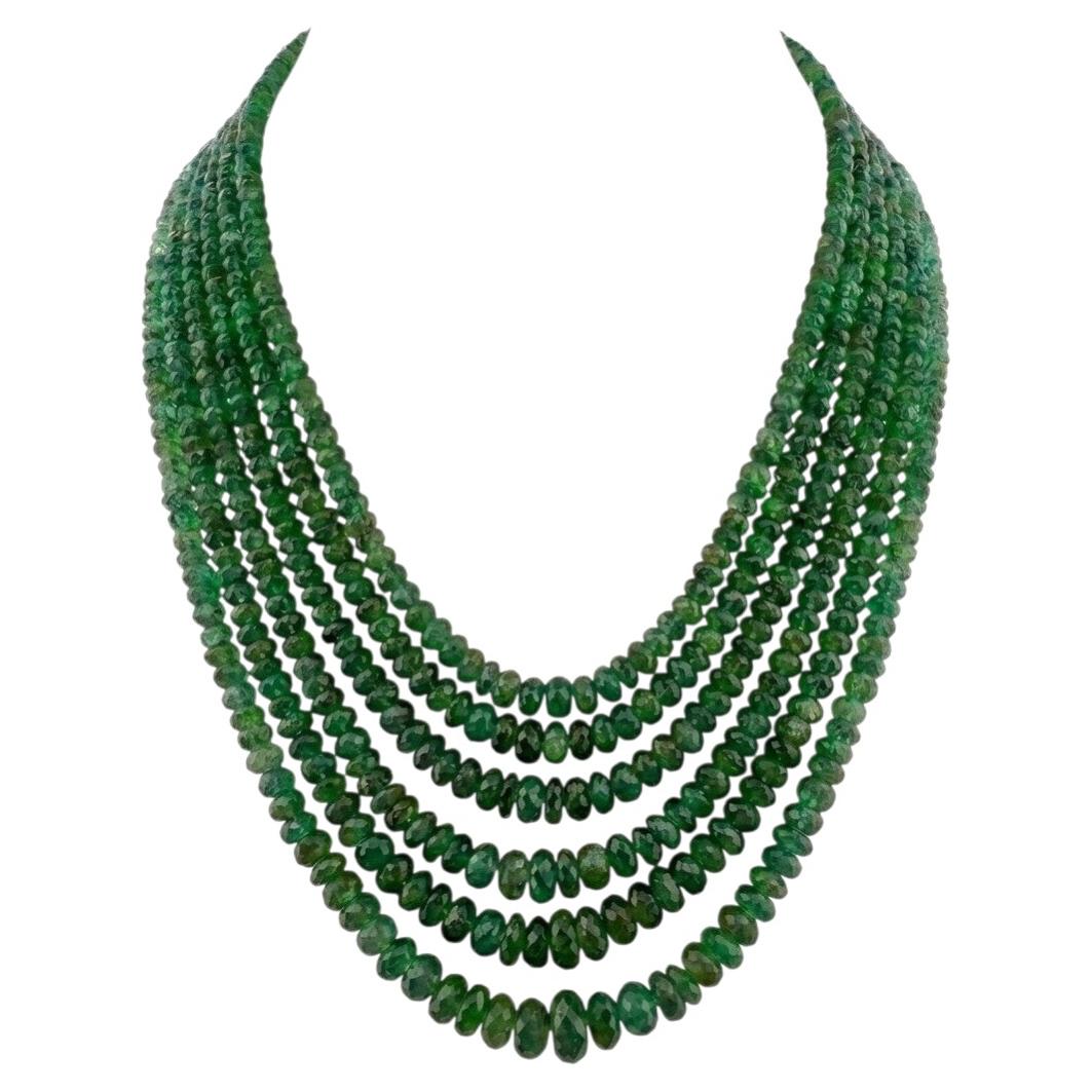 Vintage Italian 600.00 Carat Emerald Multi-strand Necklace with Precious Clasp