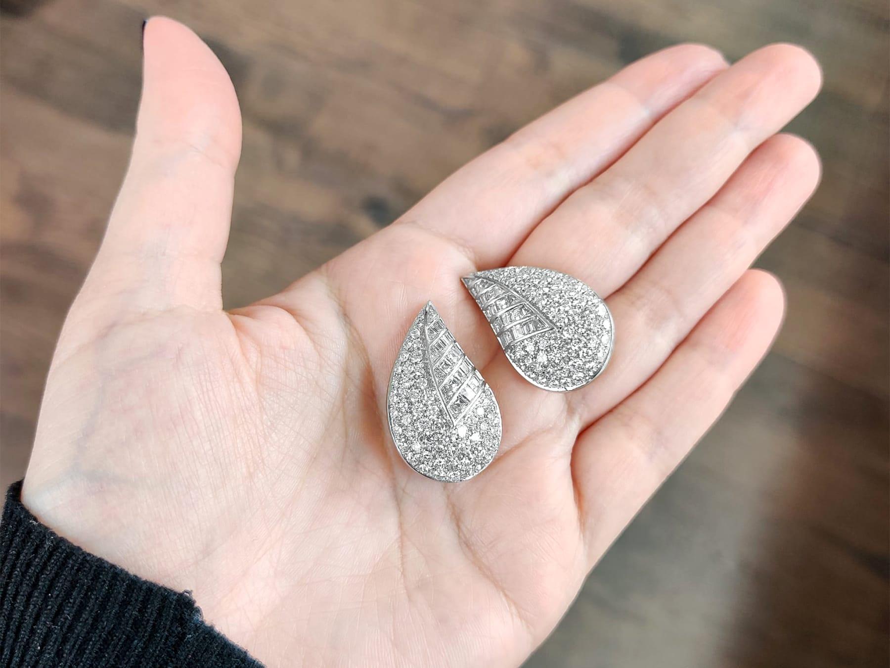 Pendientes vintage italianos de diamantes y platino de 6,63 quilates en Excelente estado para la venta en Jesmond, Newcastle Upon Tyne