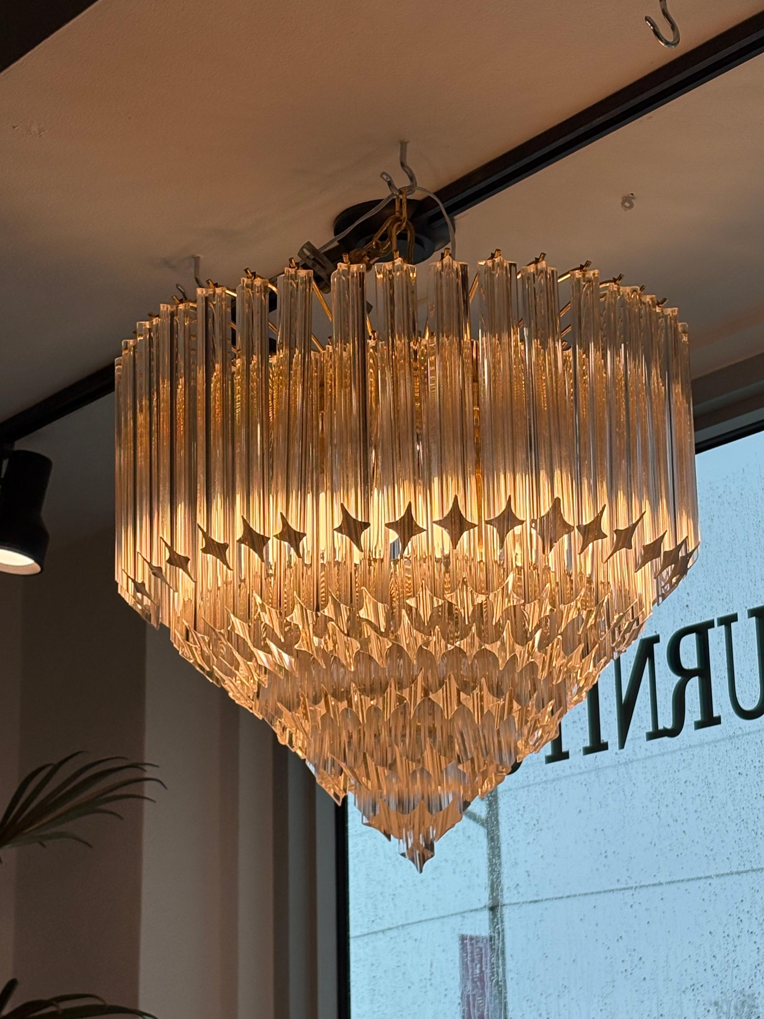 Vintage Italian 7 Tier Murano Venini Quattro Camer Glass Brass Round Chandelier im Angebot 3