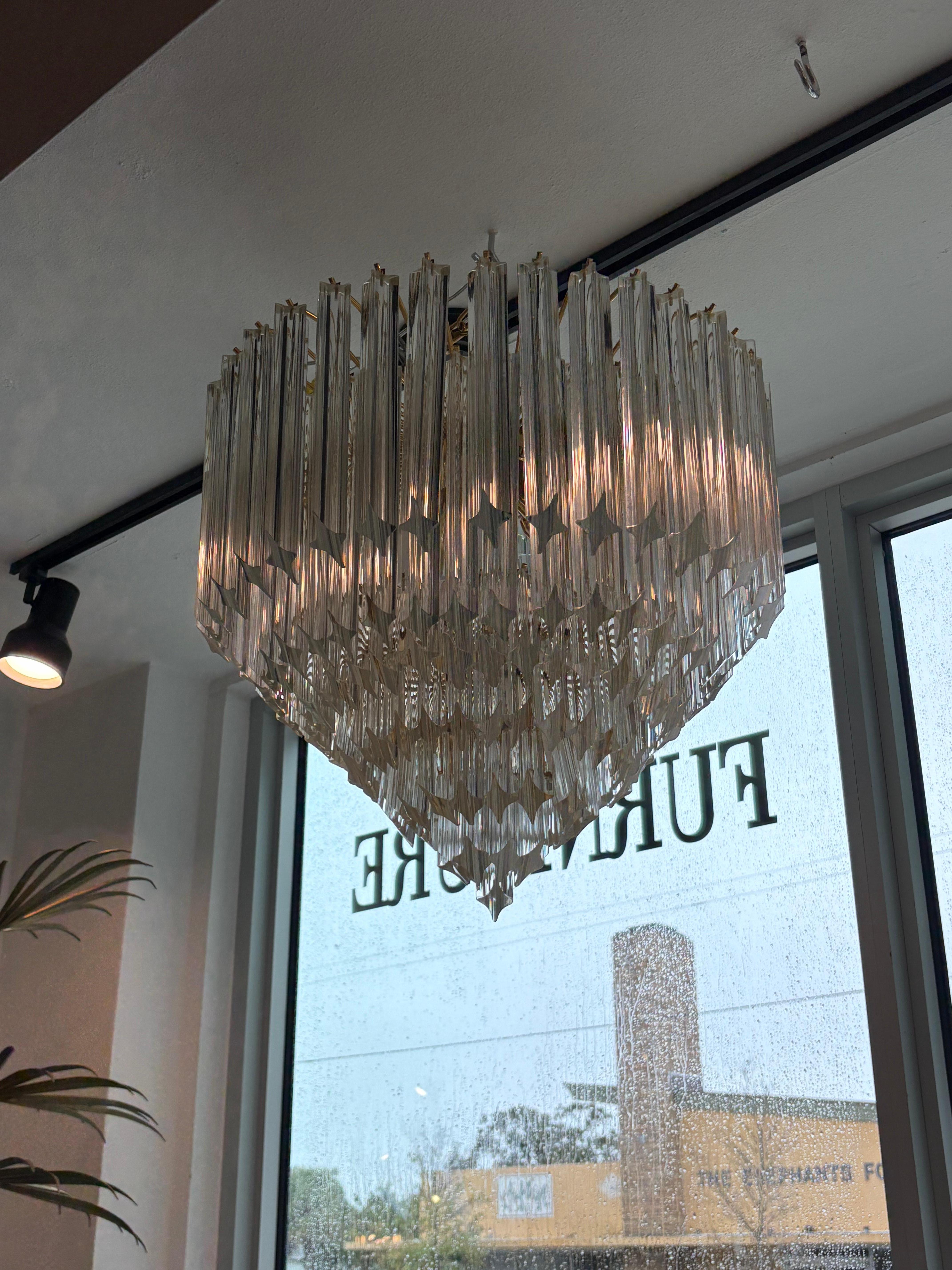 Vintage Italian 7 Tier Murano Venini Quattro Camer Glass Brass Round Chandelier im Angebot 4