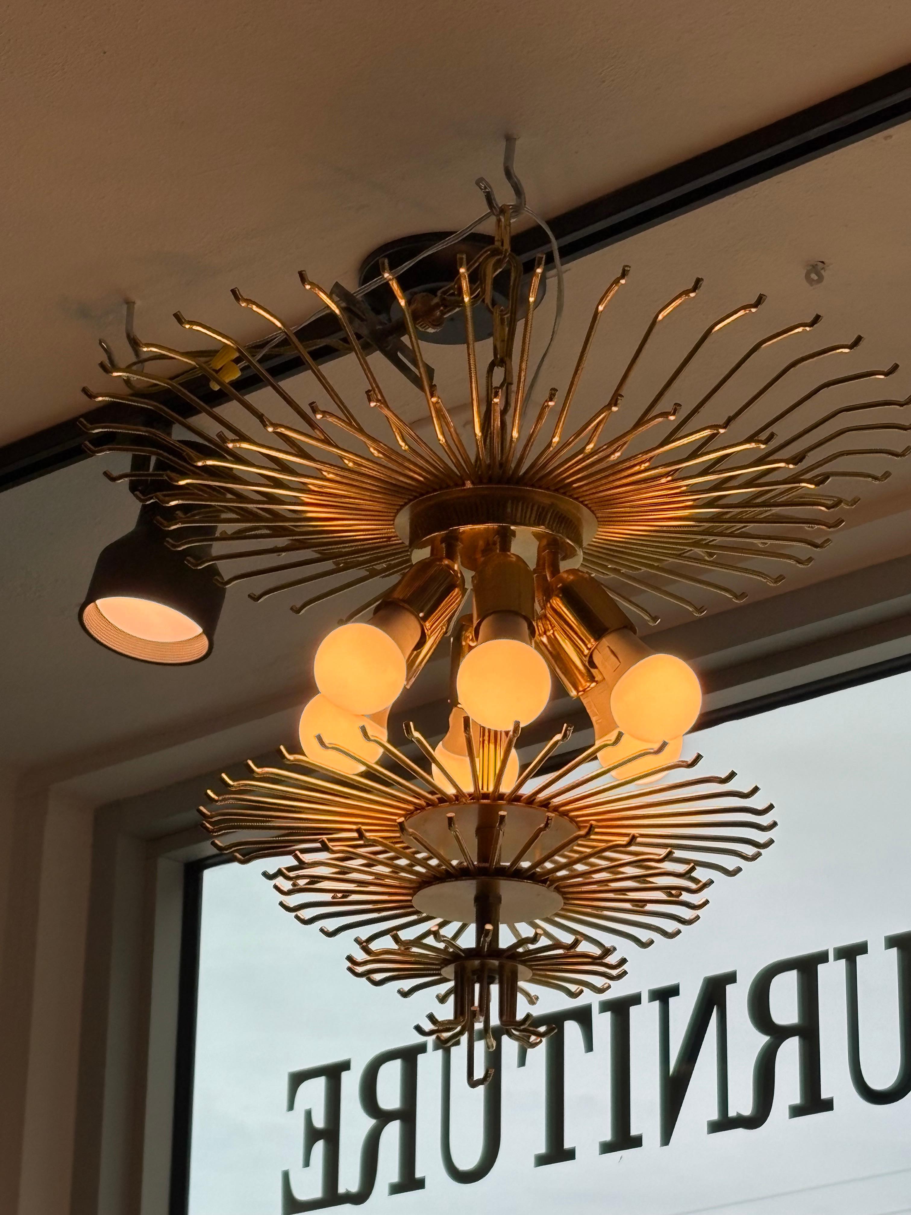 Vintage Italian 7 Tier Murano Venini Quattro Camer Glass Brass Round Chandelier im Angebot 5