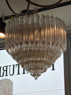 Vintage Italian 7 Tier Murano Venini Quattro Camer Glass Brass Round Chandelier