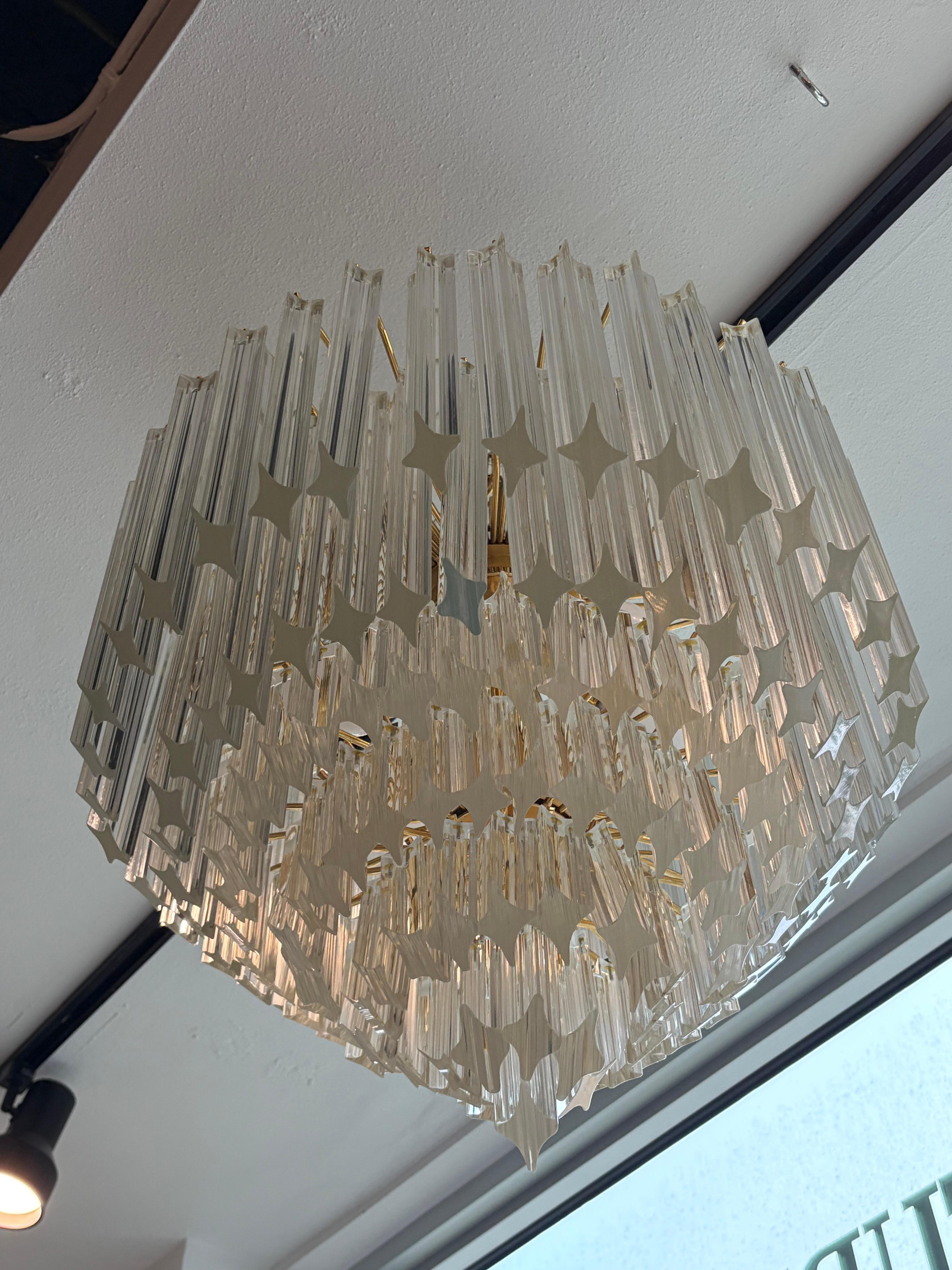 Vintage Italian 7 Tier Murano Venini Quattro Camer Glass Brass Round Chandelier im Zustand „Gut“ im Angebot in West Palm Beach, FL