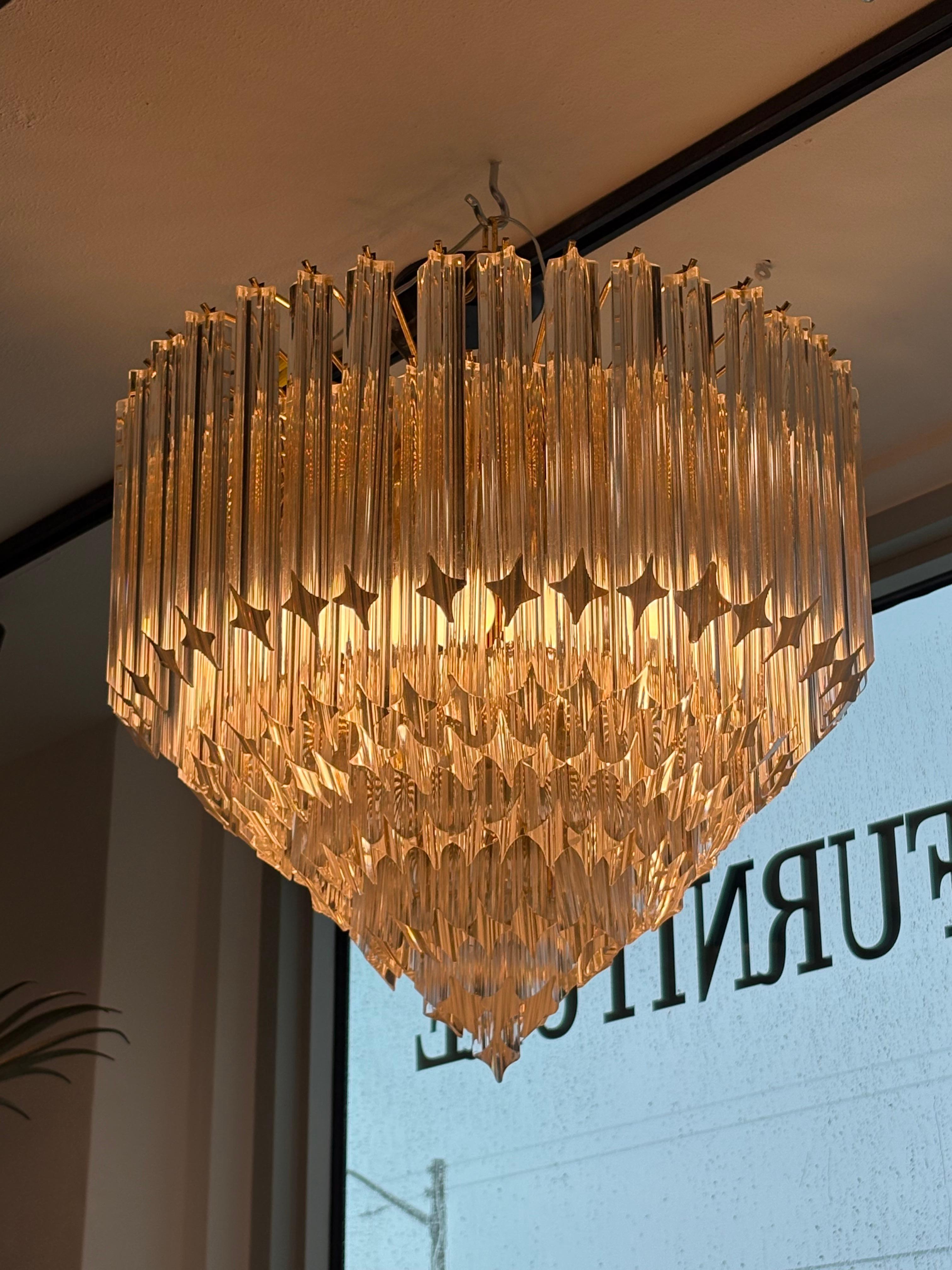 Vintage Italian 7 Tier Murano Venini Quattro Camer Glass Brass Round Chandelier im Angebot 1