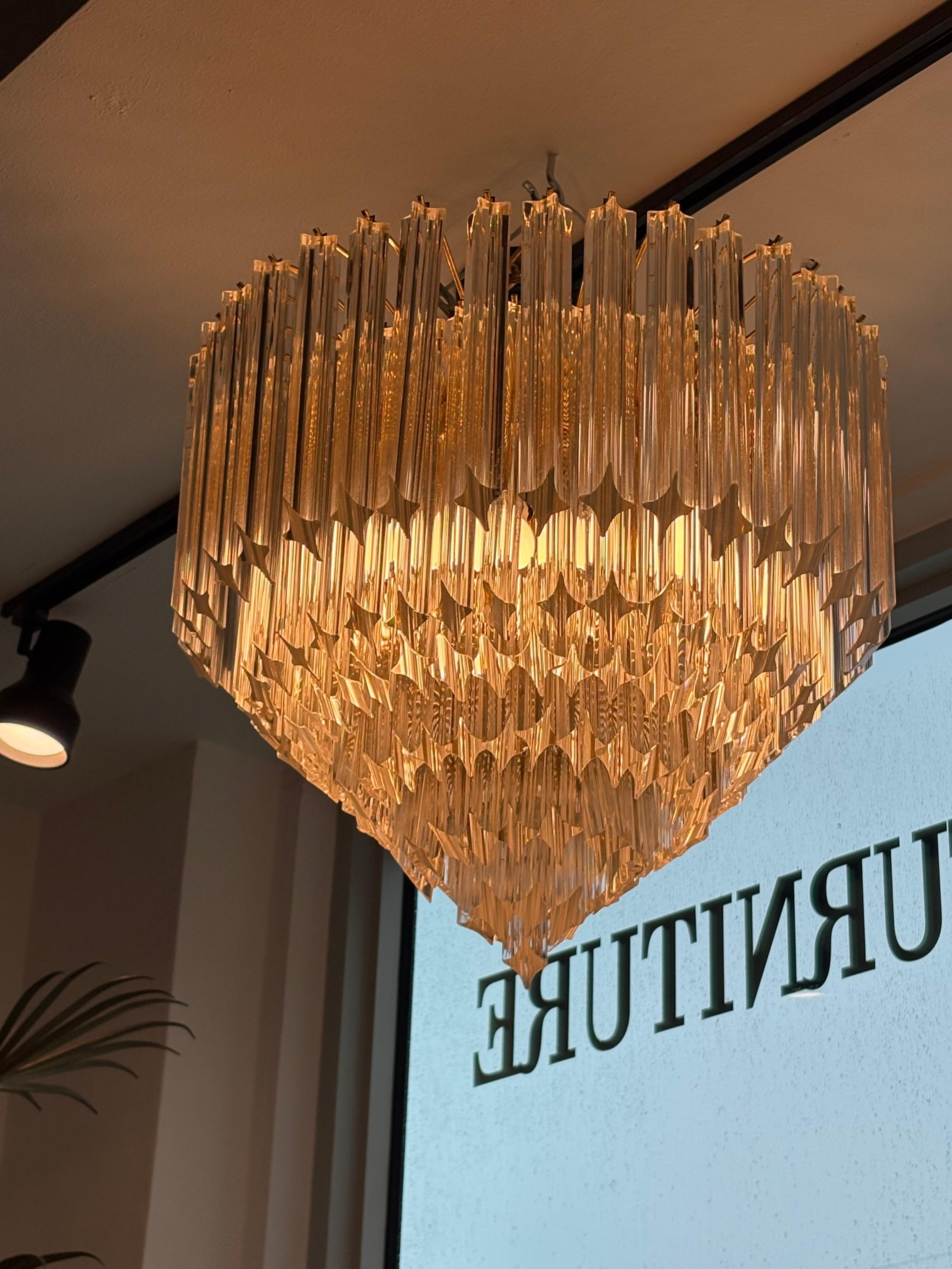 Vintage Italian 7 Tier Murano Venini Quattro Camer Glass Brass Round Chandelier im Angebot 2