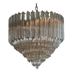 Vintage Italian Murano Quattro Camer Glass Brass Lampadario tondo a 7 livelli