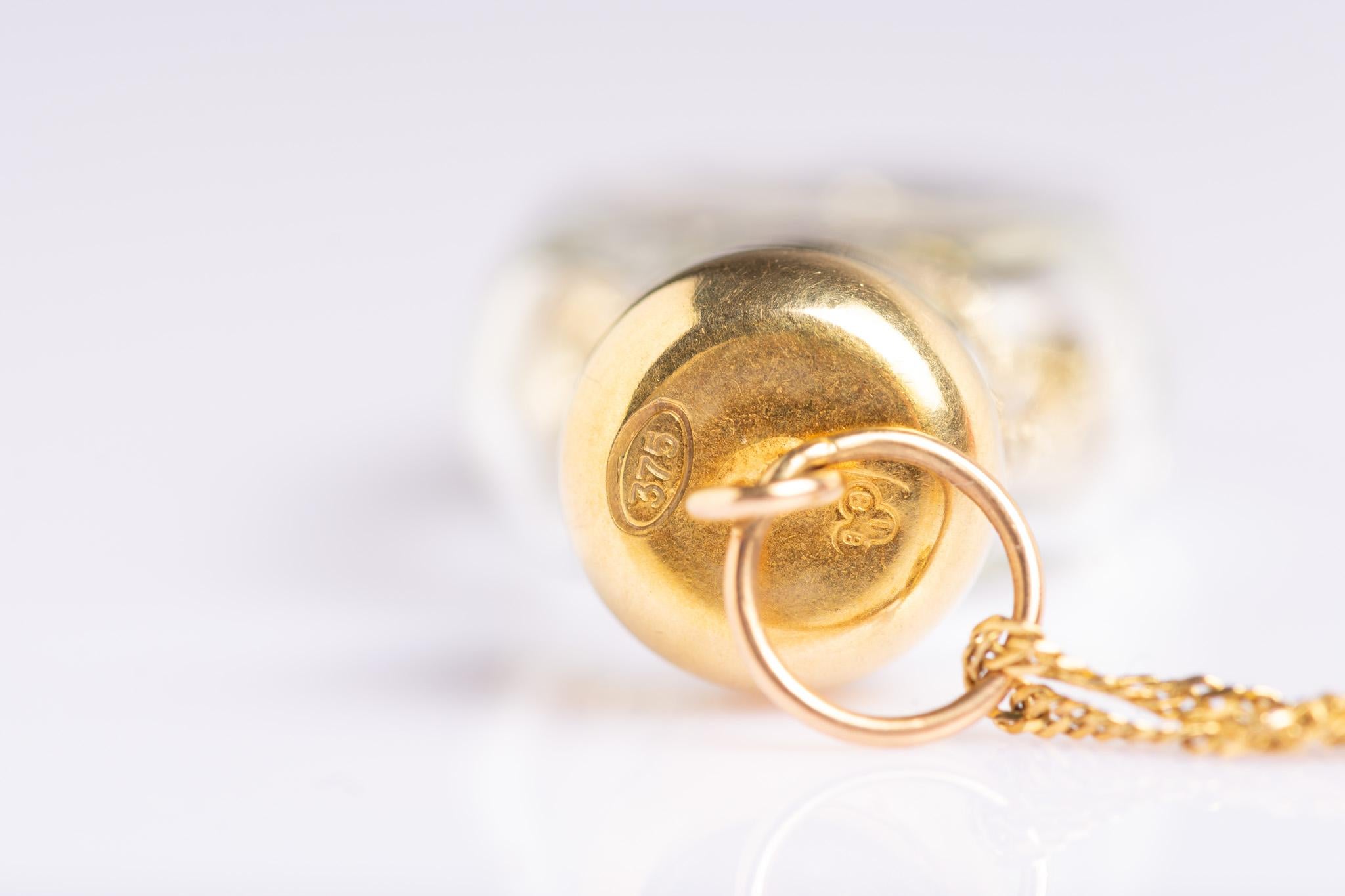 Italienische 9 Karat Gold Glasflaschen-Halskette mit Anhänger, Vintage im Angebot 2