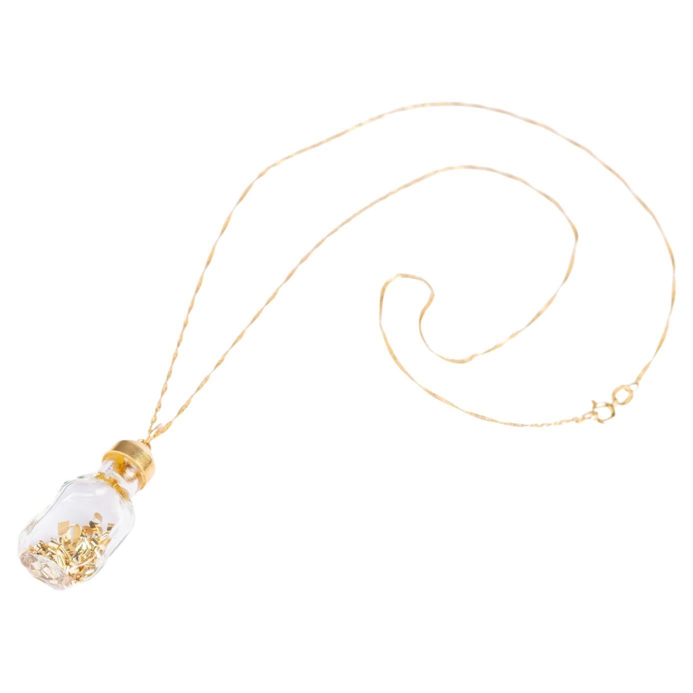 Collar Colgante Botella de Cristal Vintage Italian Glass de Oro de 9 ct