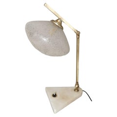 Lampe de bureau italienne vintage réglable en laiton, verre et marbre