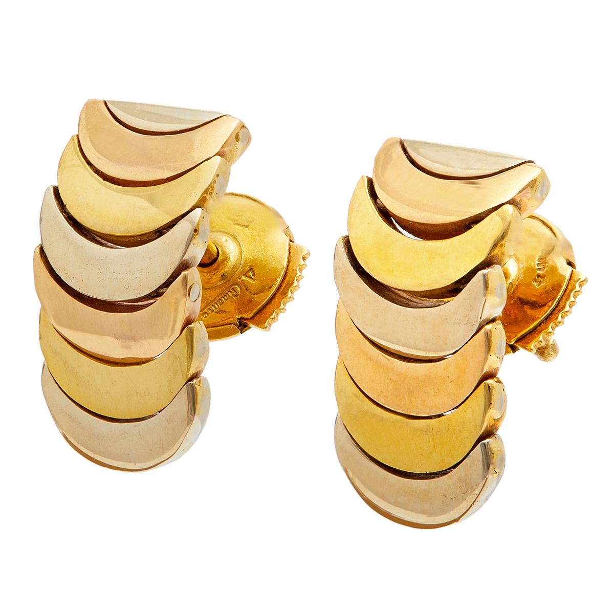 Women's or Men's Vintage Italian Adriano Chimento 18k Tri Color Gold Earrings
