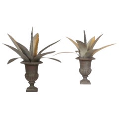 Vintage Italian Agave Tole Zinc Plant Topiary Style Planters