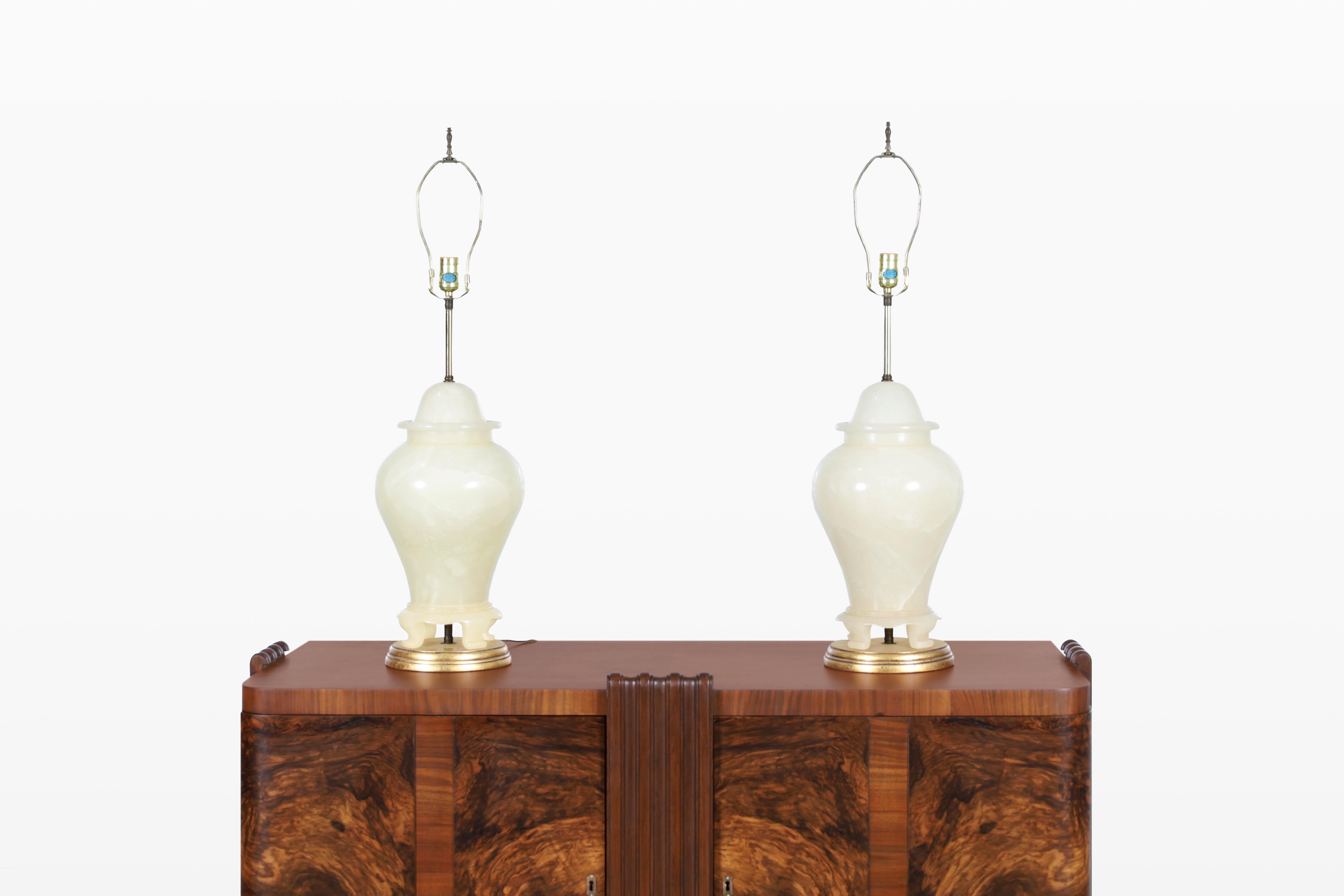 Lámparas de jengibre de alabastro italianas vintage Chinoiserie en venta