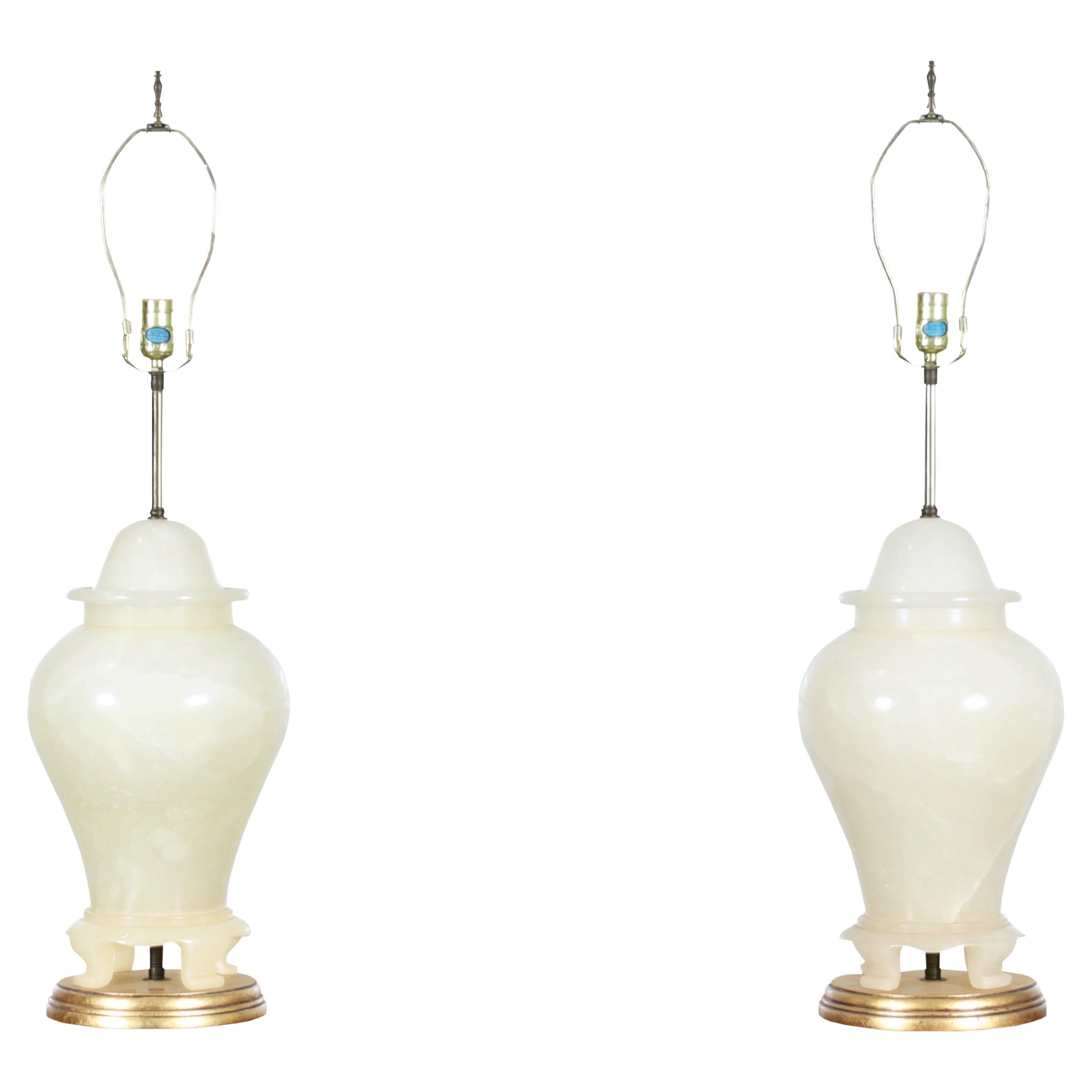 Vintage Italian Alabaster Ginger Jar Lamps