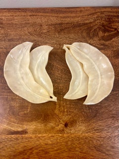 Vintage Italian Alabaster Leaf Dishes - Pair of Sculptural Catchall Bowls
